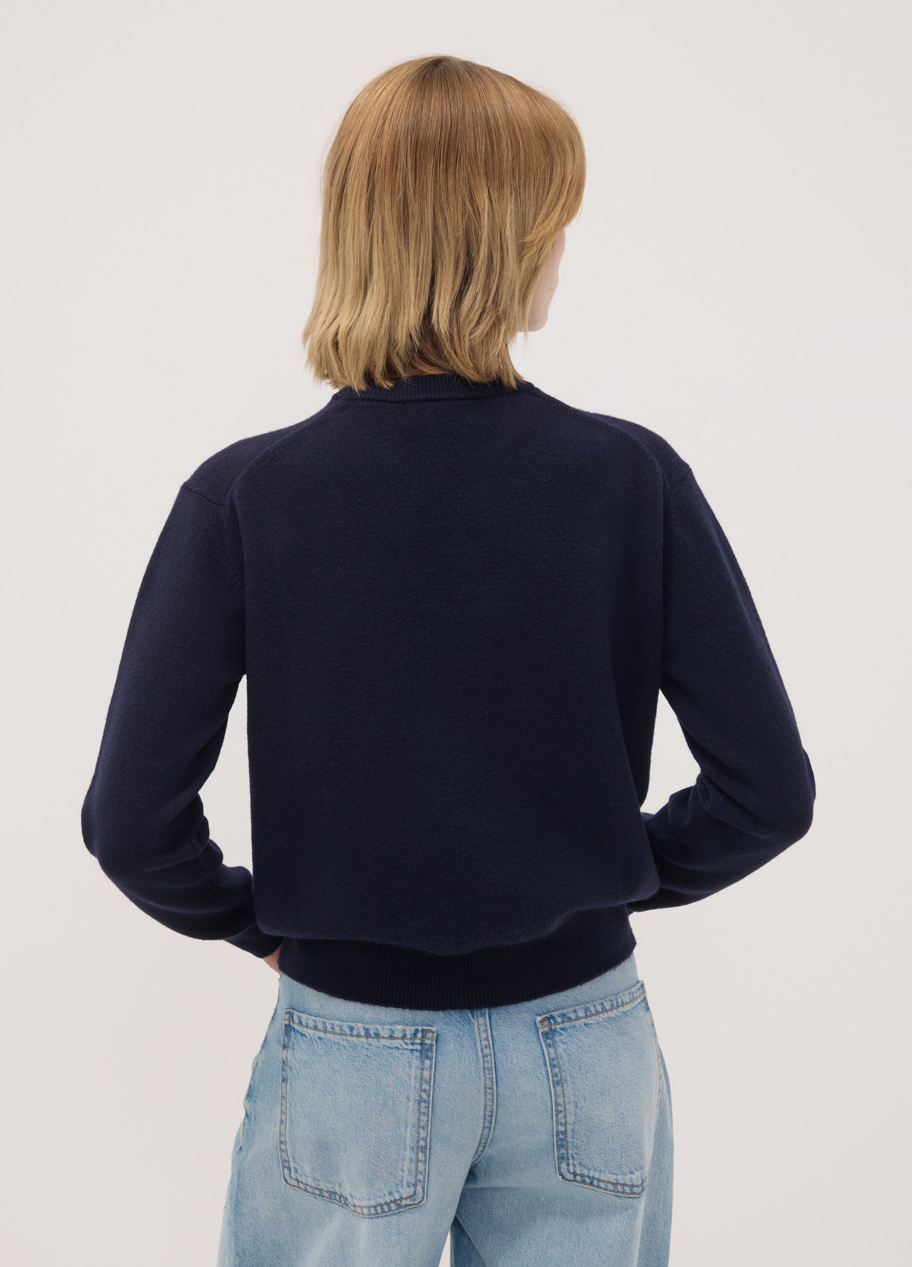 Blue crew-neck jumper in stretch wool