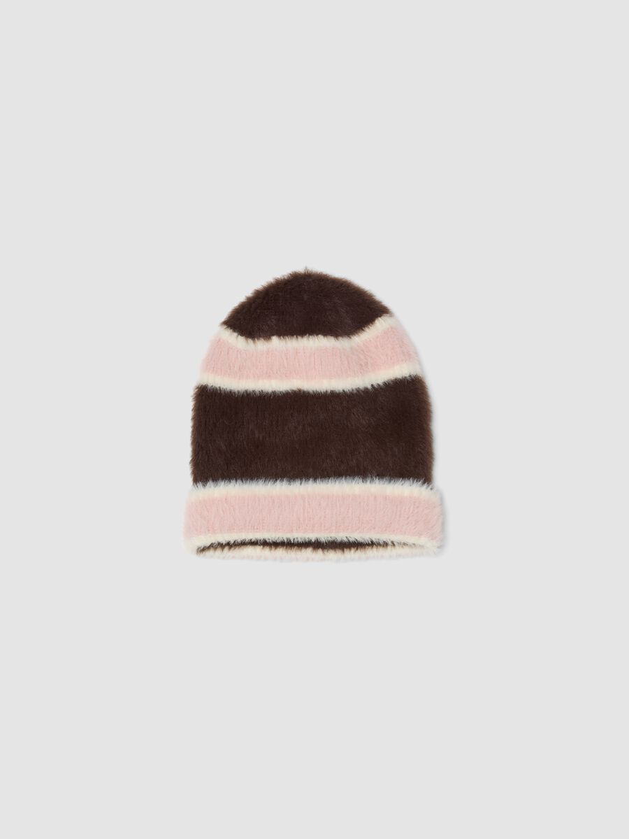 Brown and pink striped viscose-blend hat_0