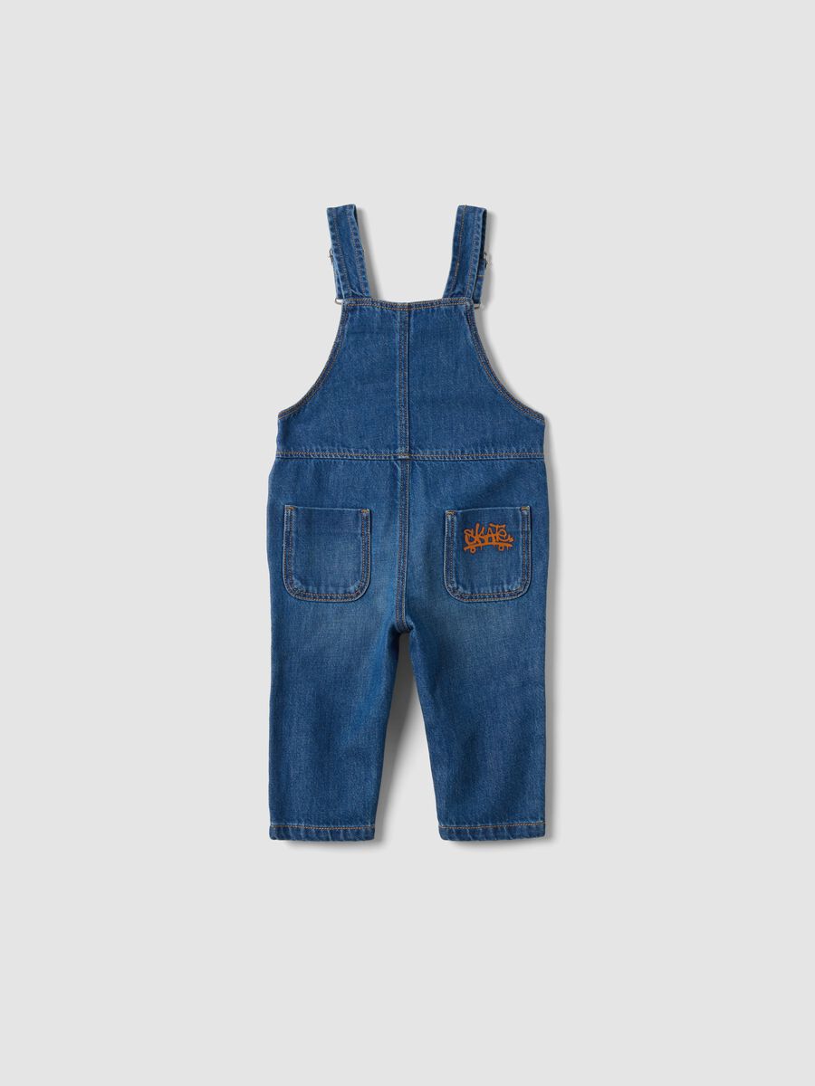 Blue pure cotton denim dungarees with teddy bear motif for baby boy_1