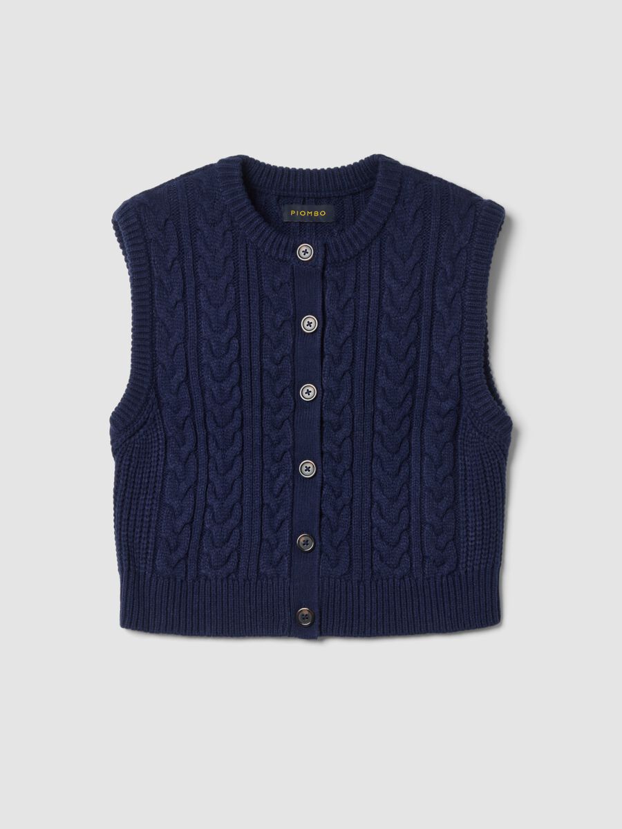 Blue crew-neck cable-knit wool-blend gilet_0