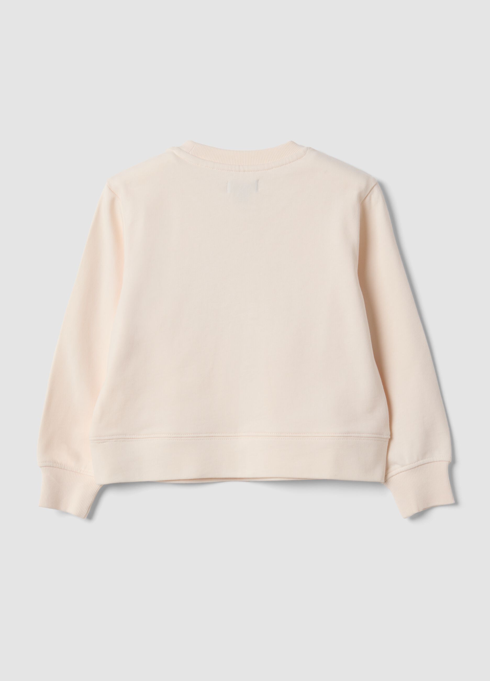Beige pure cotton sweatshirt with crew neck and puppy print