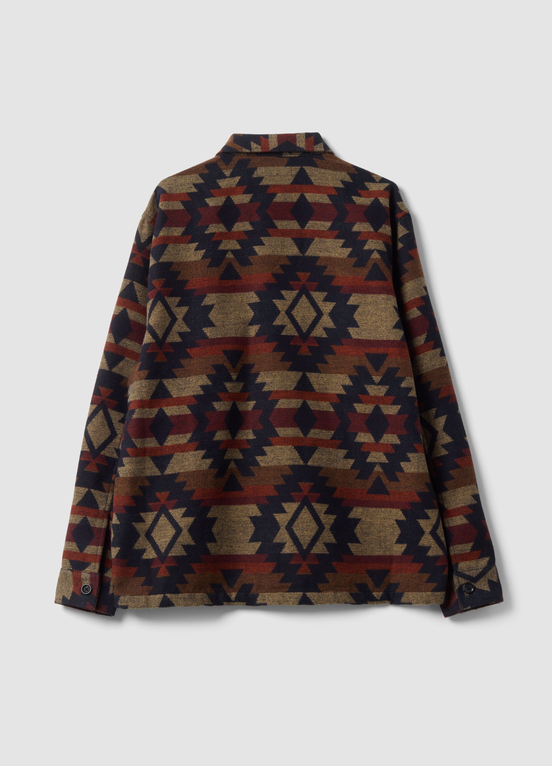 Multicolour geometric-print bowling-collar shacket, oversized fit