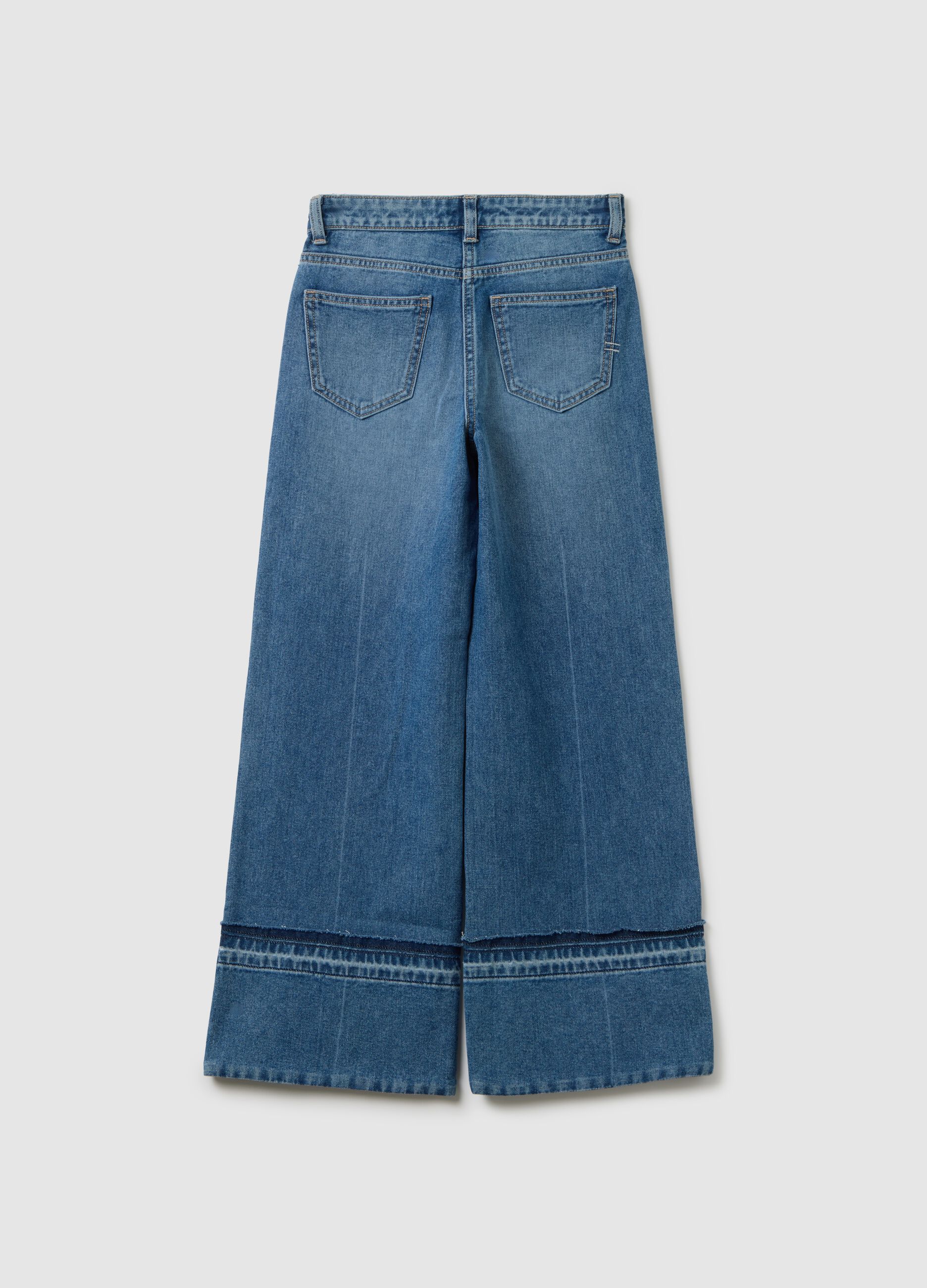 Girls' Pure Cotton Denim Wide Leg Jeans