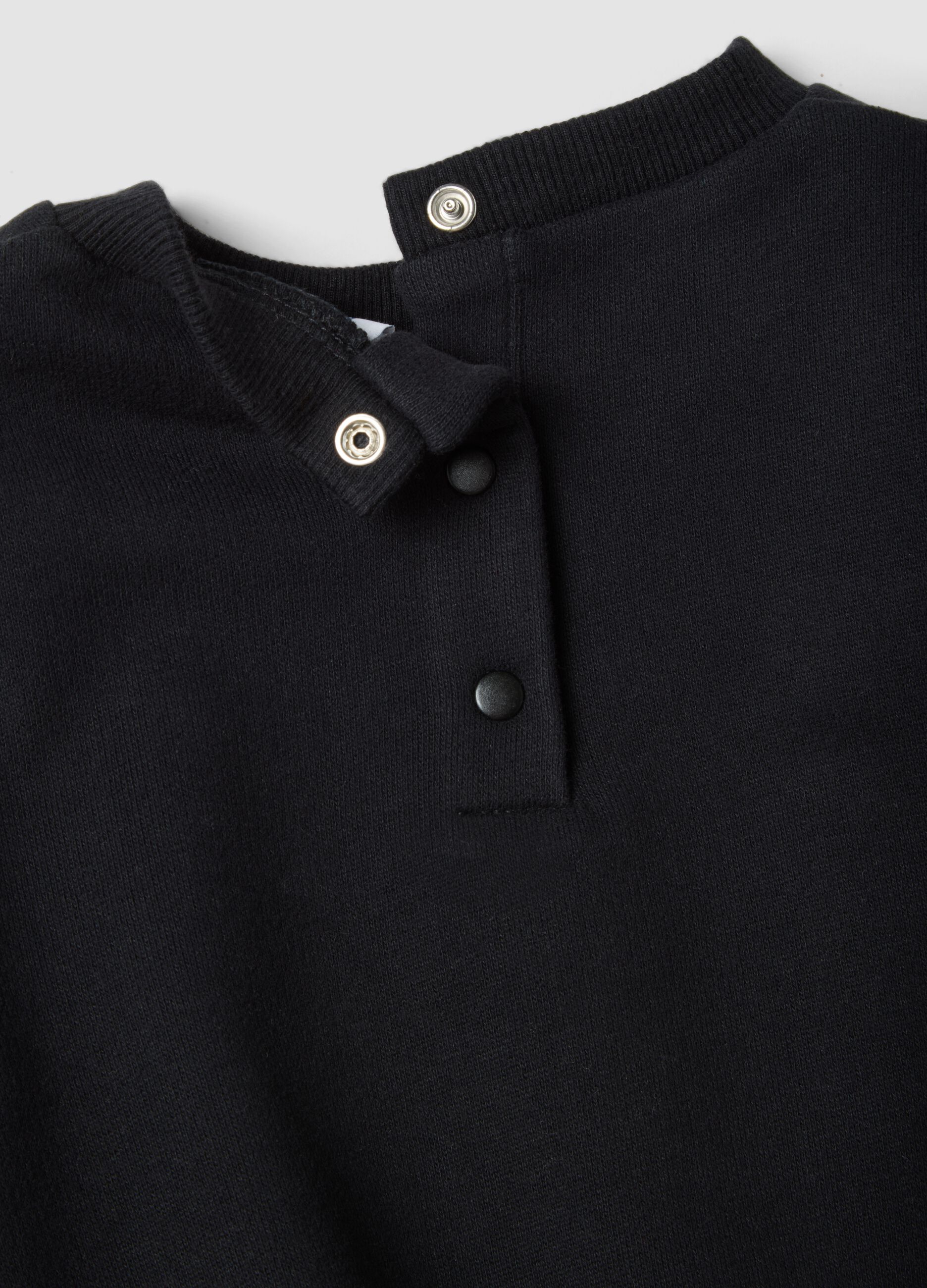 Black pure cotton crew-neck sweatshirt with rhinestones for baby girl