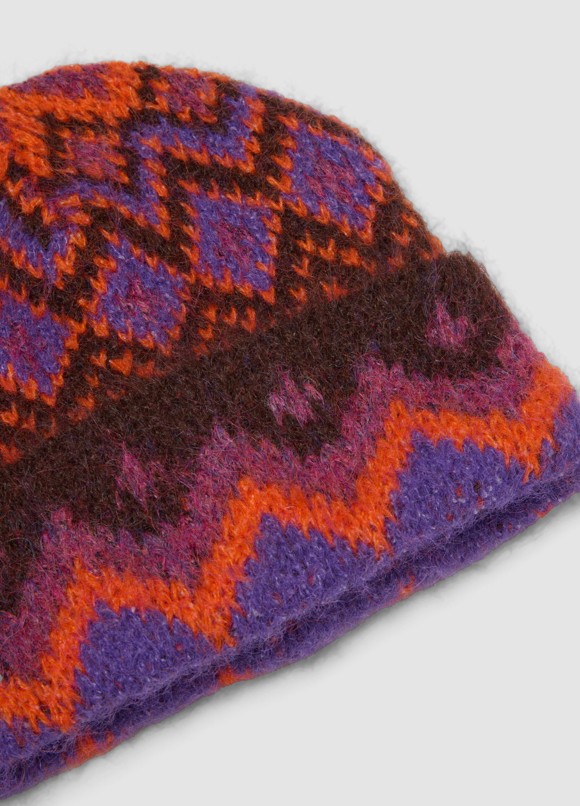 Cappello arancione e marrone in lana elasticizzata jacquard