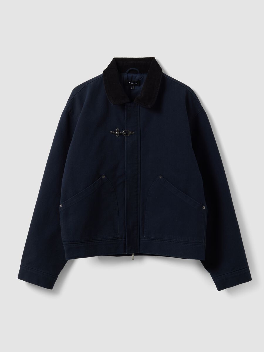 Blue cropped pure cotton padded jacket, oversized fit_4