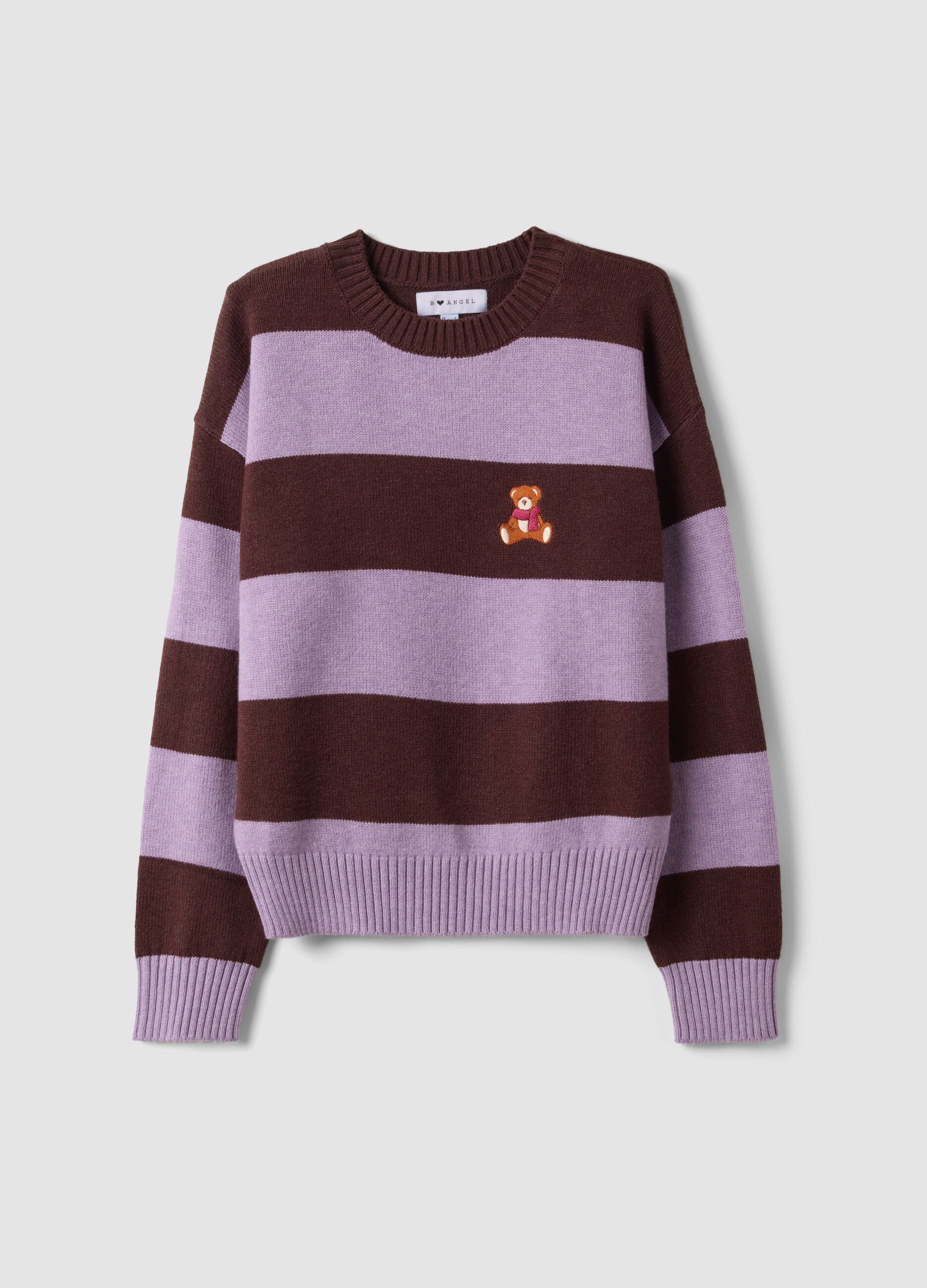 Maglia multicolor in misto viscosa a righe con ricamo orsetto regular fit
