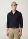 Blue cotton and cashmere blend polo jumper_0