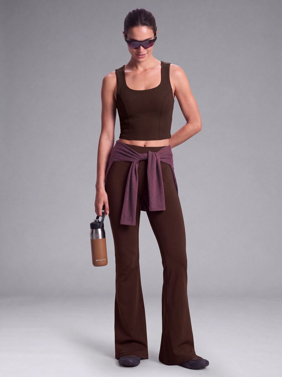 Brown cropped sports top in breathable stretch fabric ALTAVIA STUDIO_1