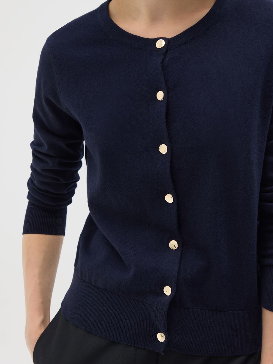 Blue pure cotton cardigan regular fit_3