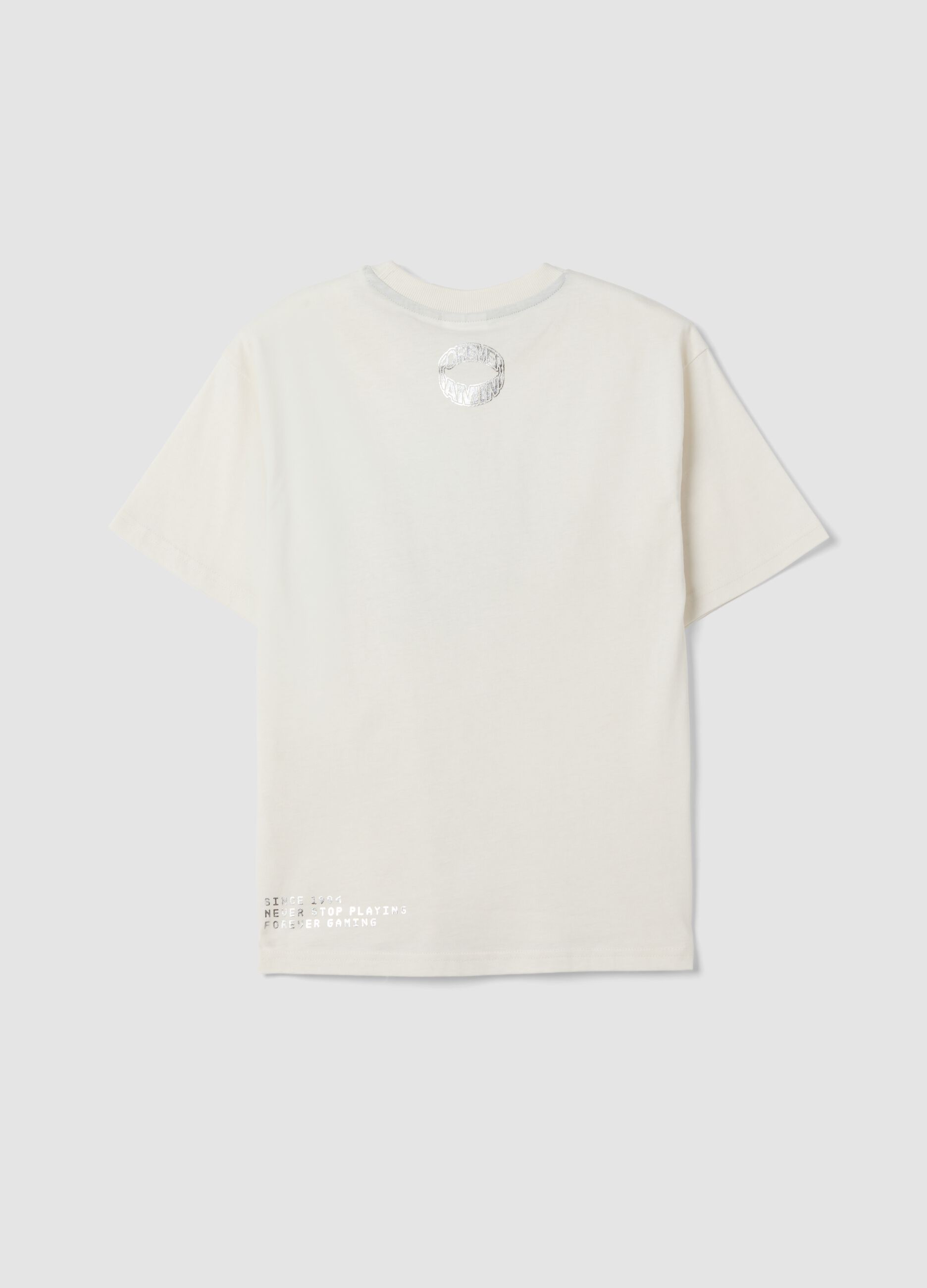 White pure cotton crew-neck T-shirt with PlayStation print