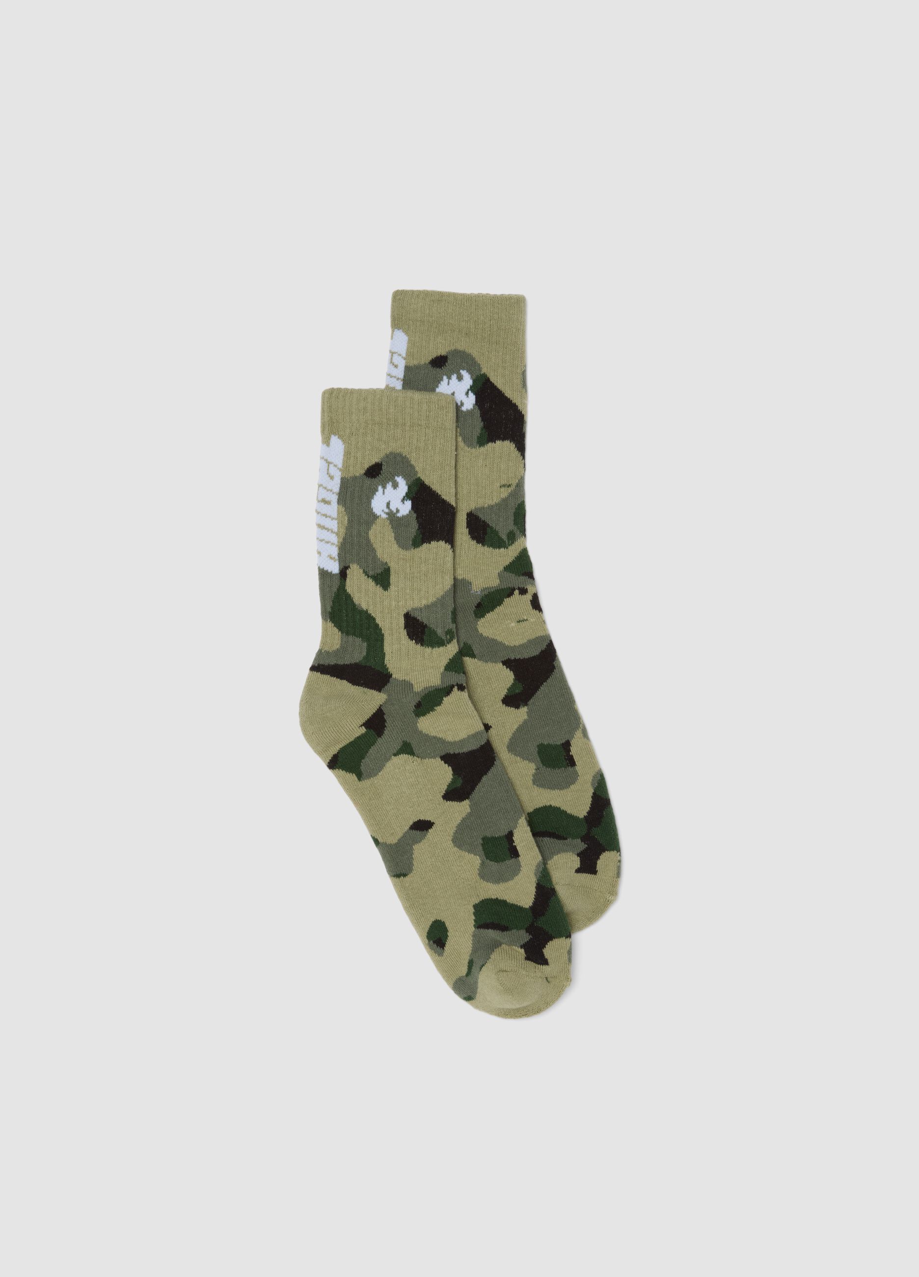 Green camouflage stretch-cotton sports socks