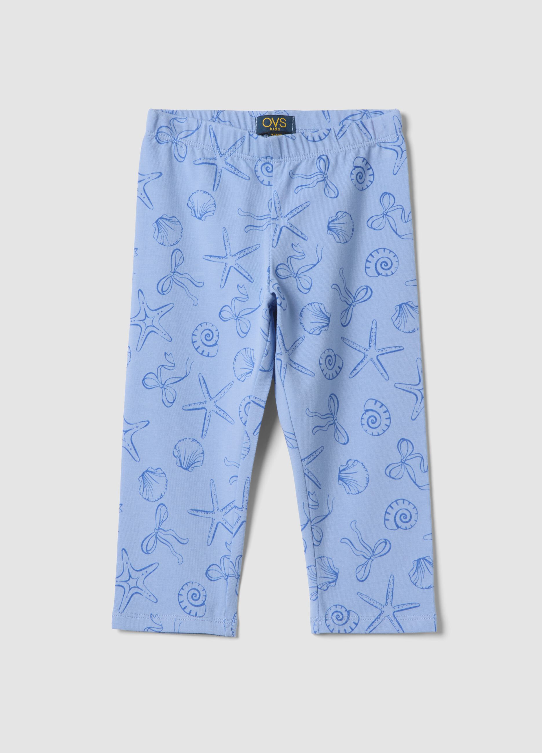 Girls&rsquo; light blue skinny stretch cotton leggings with print