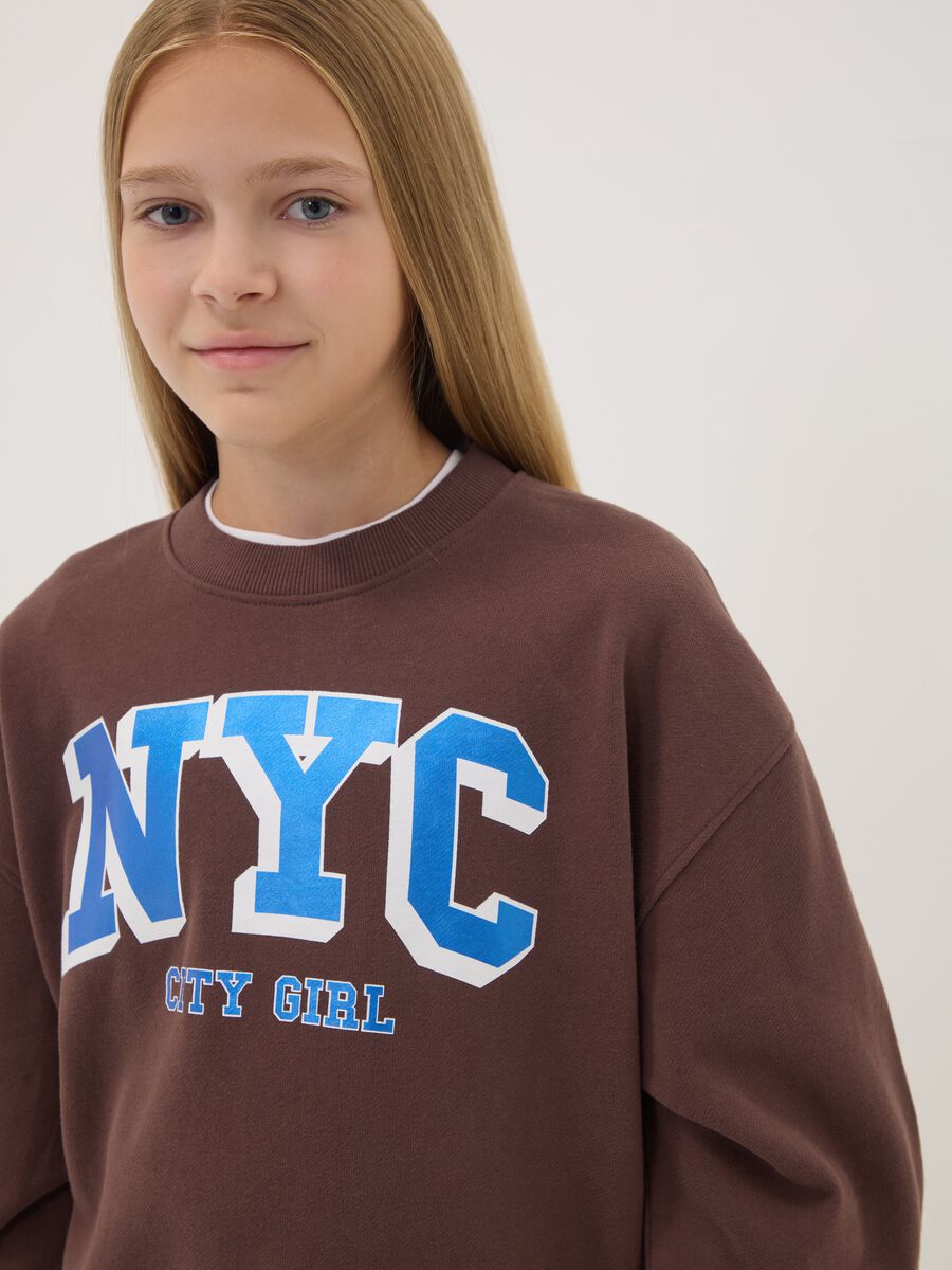 Brown pure cotton sweatshirt with NYC print_1