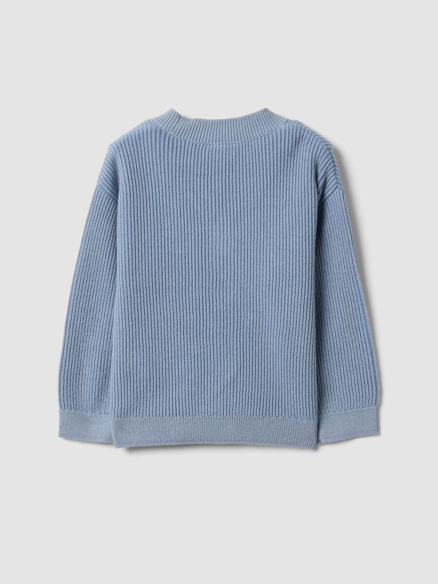 Blue cotton-blend V-neck oversized fit cardigan for boys_1