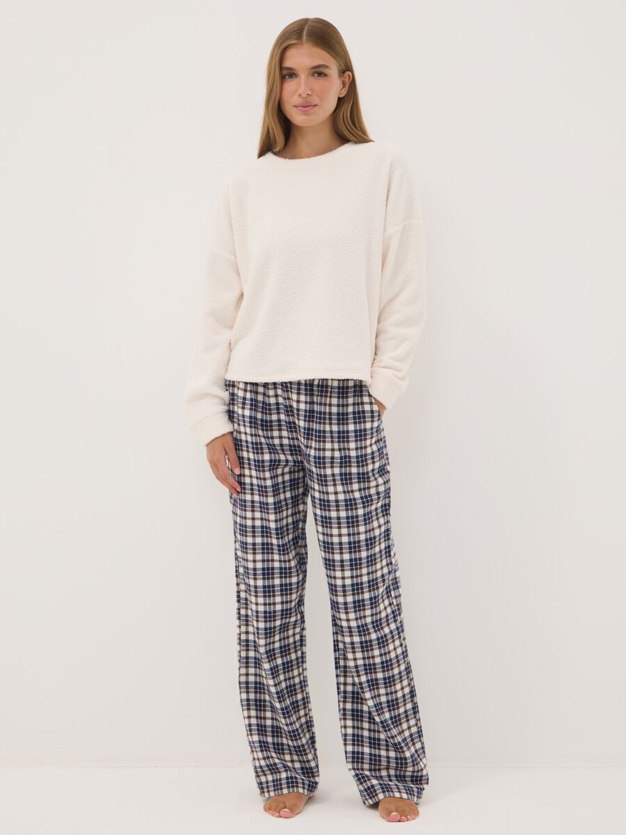 White stretch crew-neck pyjamas_0