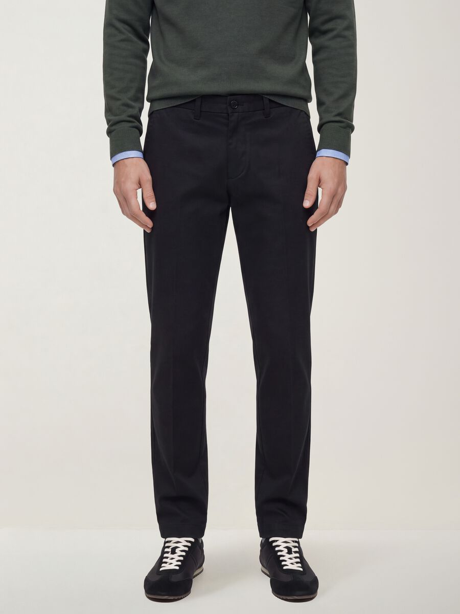Grey slim-fit stretch twill chino trousers_1