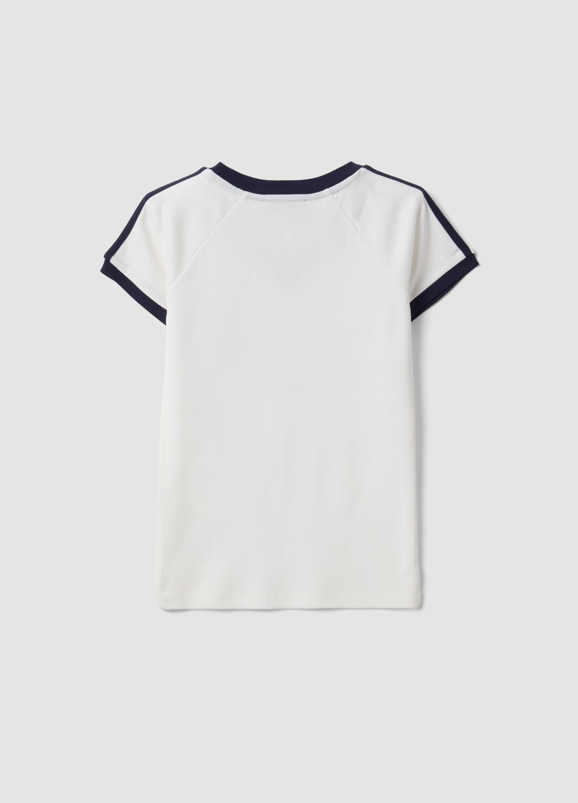 White pure cotton V-neck T-shirt with front print