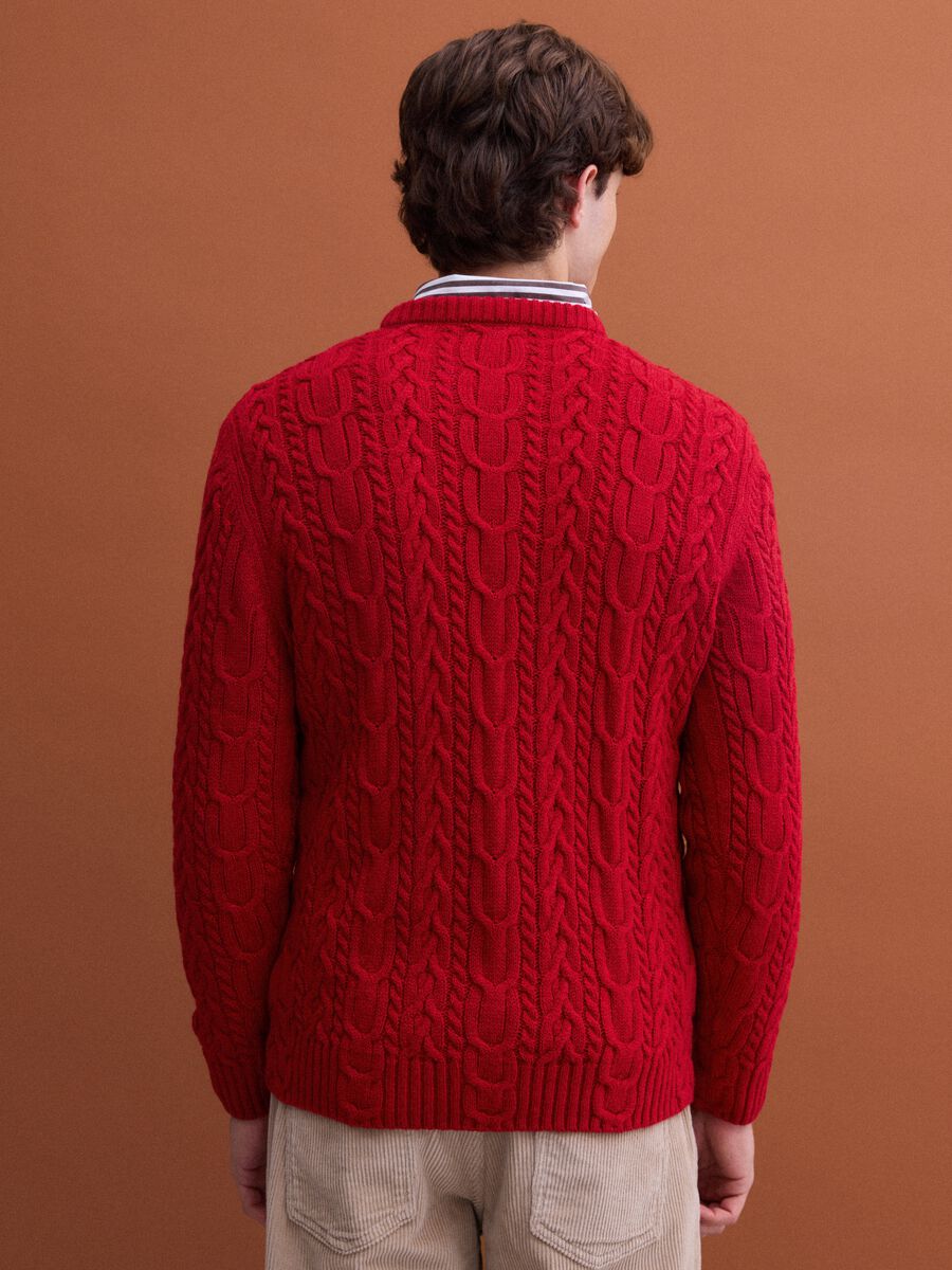 Red crew-neck wool-blend jumper with jacquard knit_3