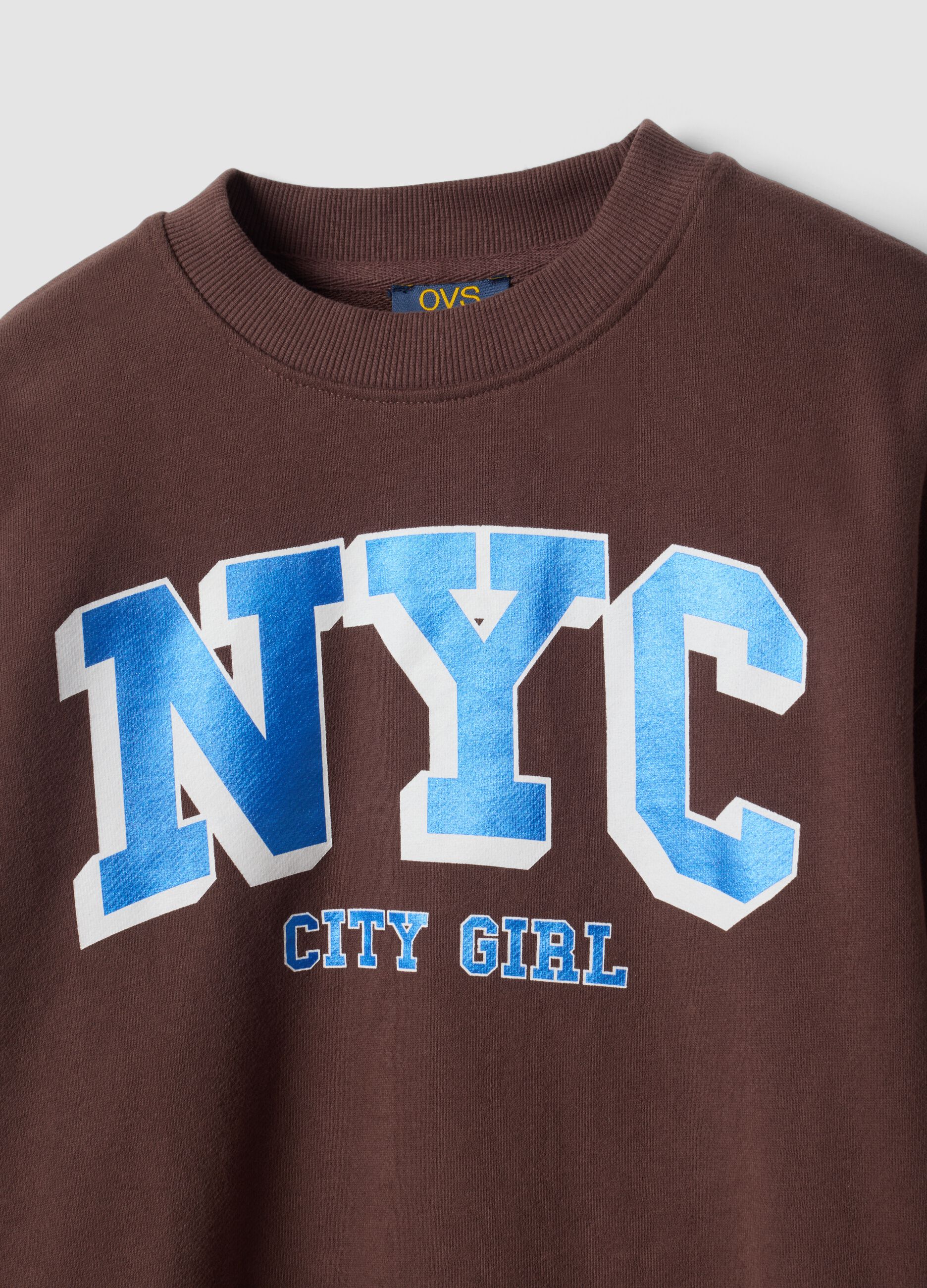 Brown pure cotton sweatshirt with NYC print