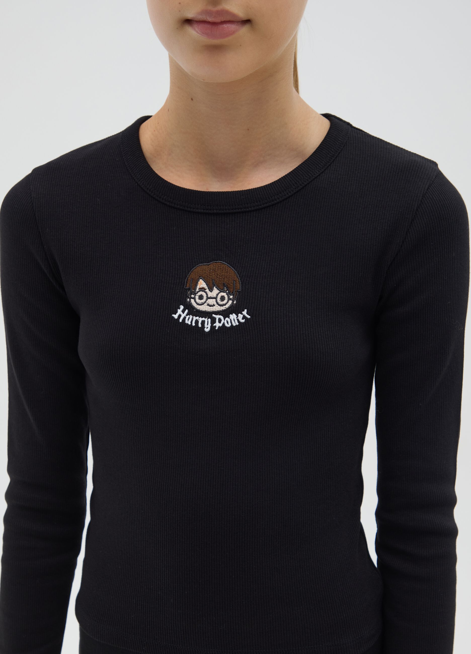 Girl's black regular fit stretch cotton top