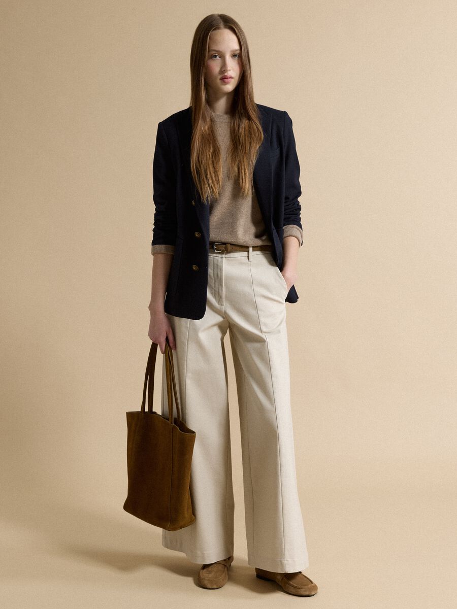 Beige flared stretch cotton trousers_0
