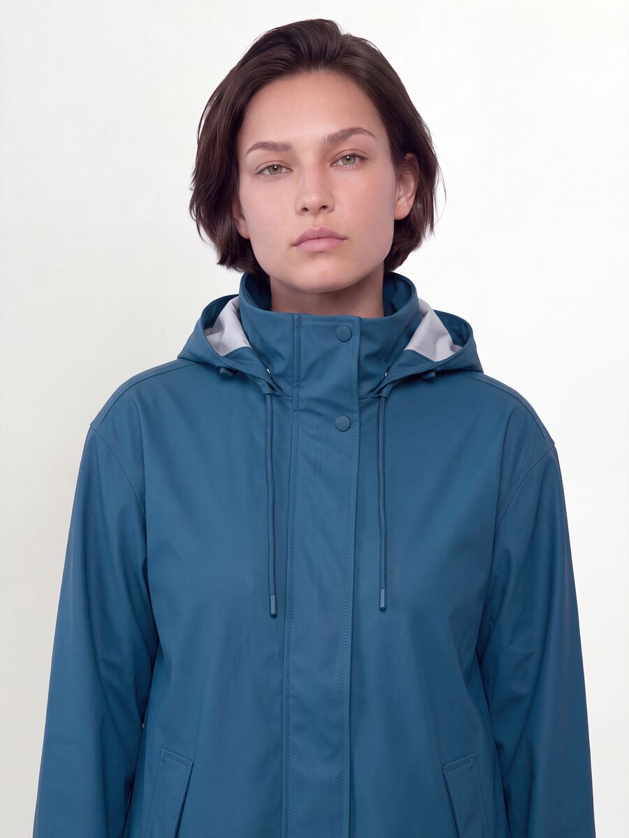 Blue hooded rain jacket with zip, regular fit_1