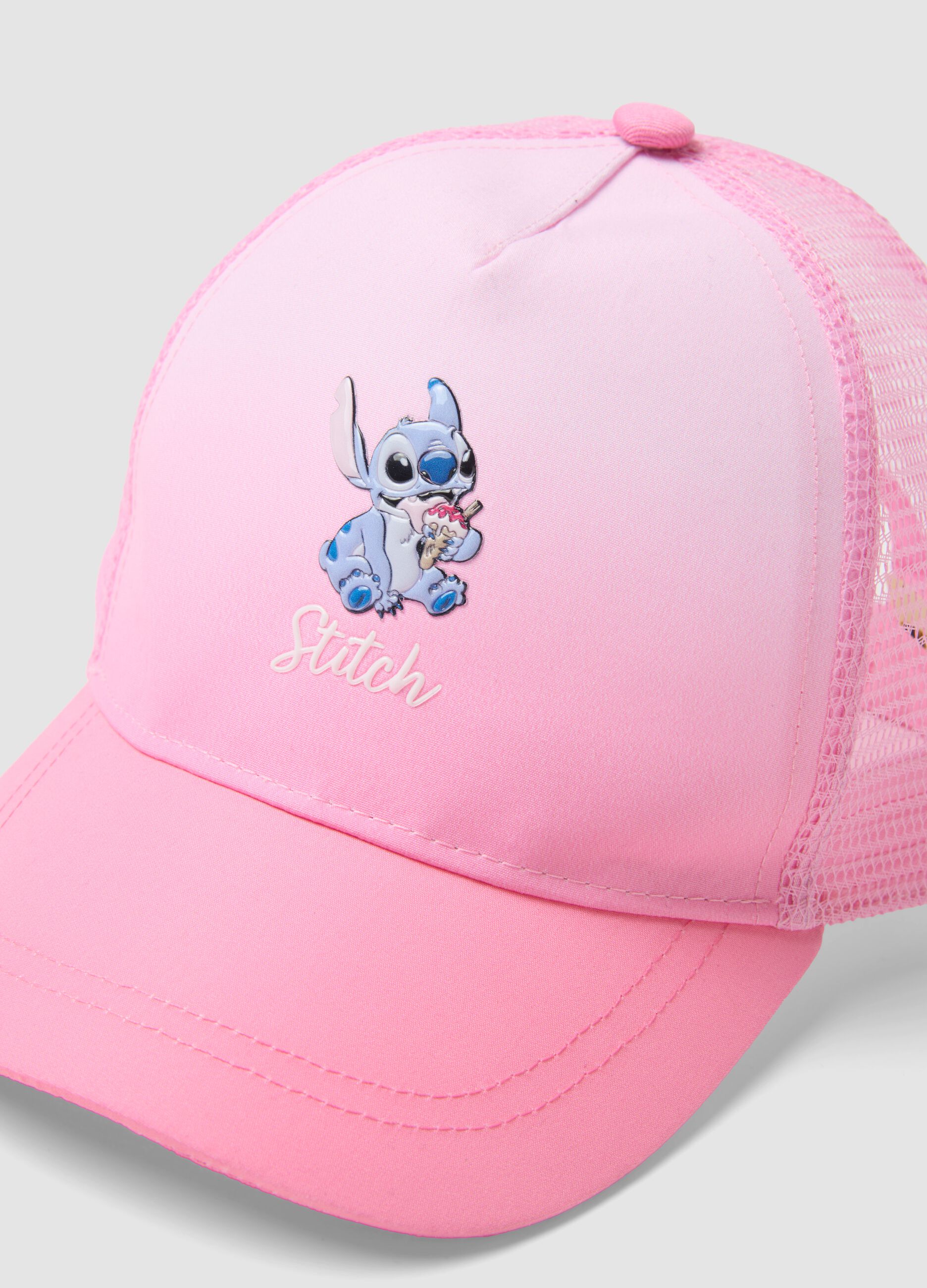 Girl's Pink Baseball Cap with Mesh Details and Stitch