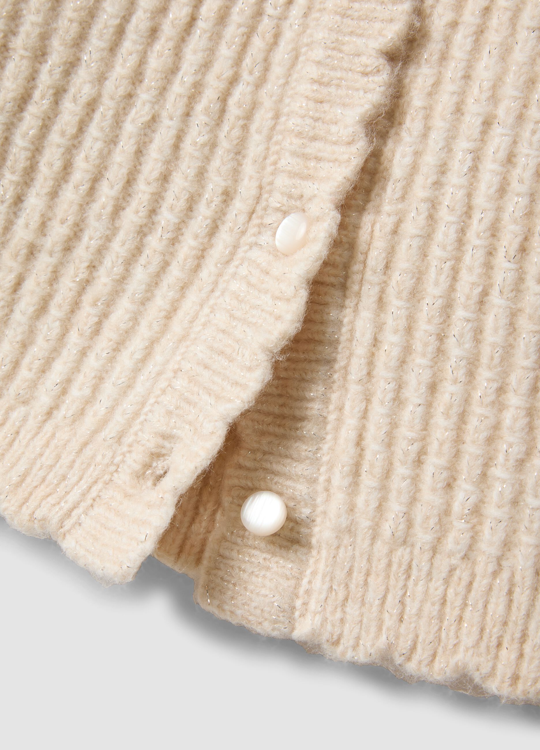 Beige knit crew-neck cardigan