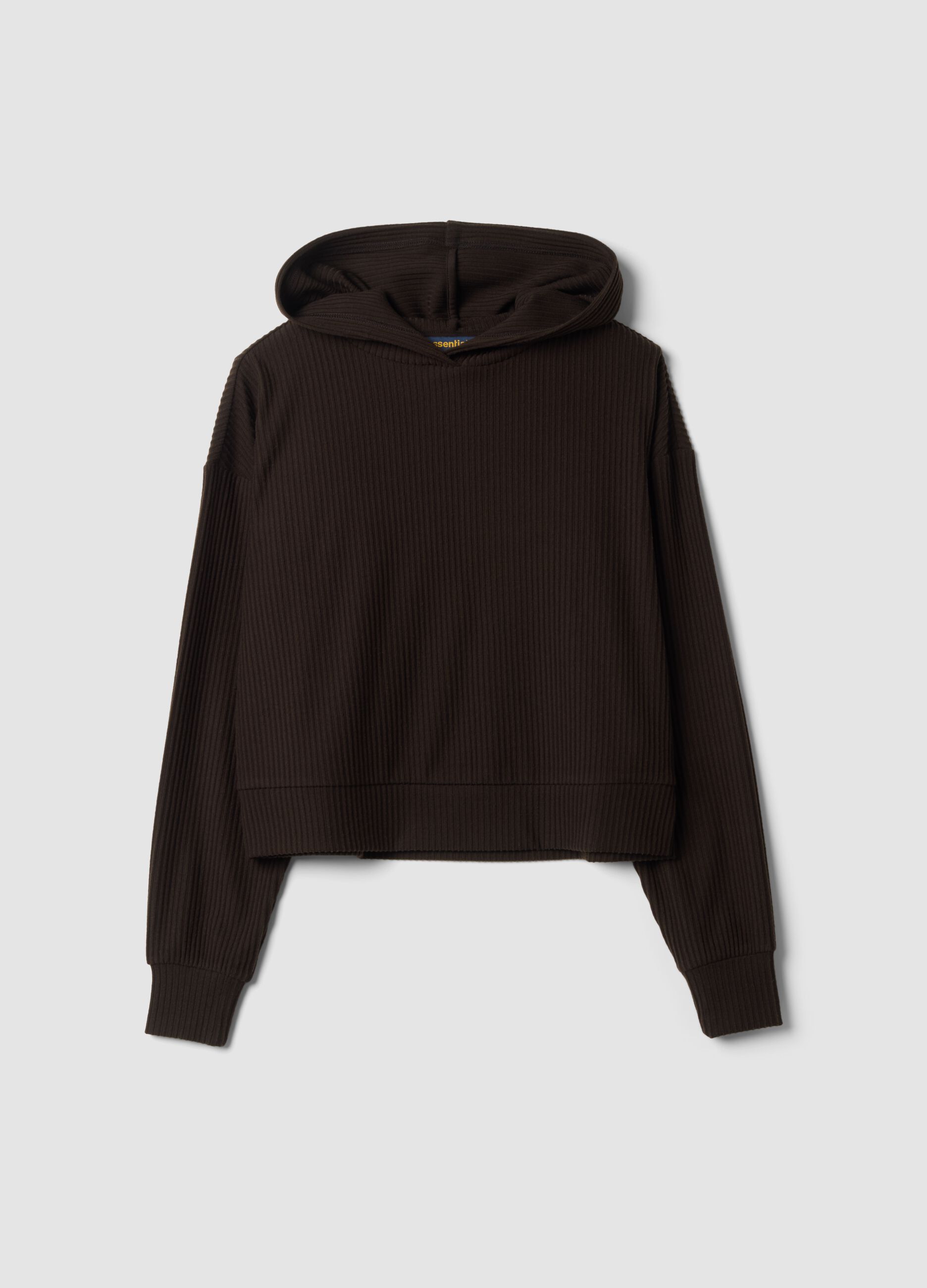 Brown ribbed stretch viscose hoodie, regular fit