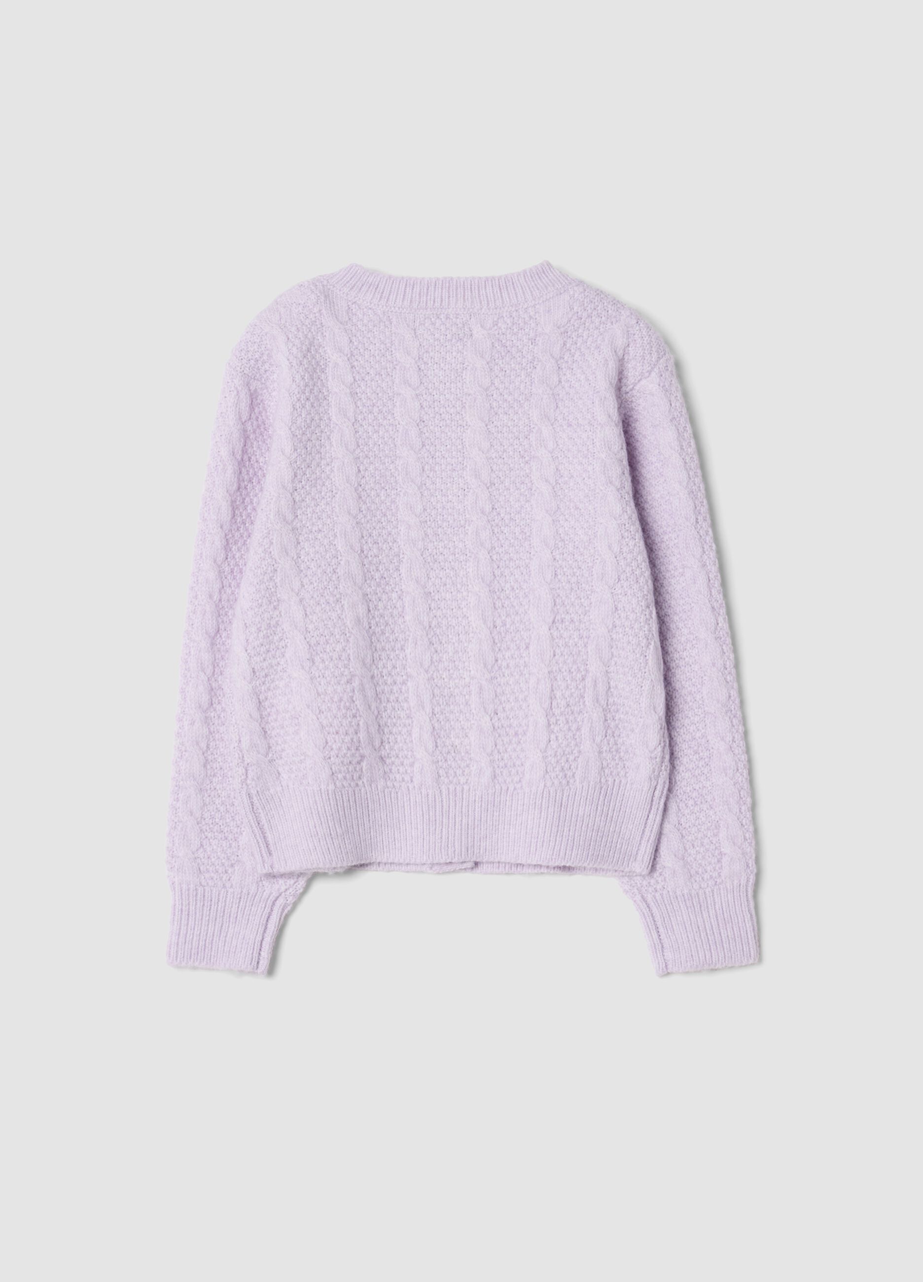 Purple cable-knit wool-blend cardigan with buttons, regular fit