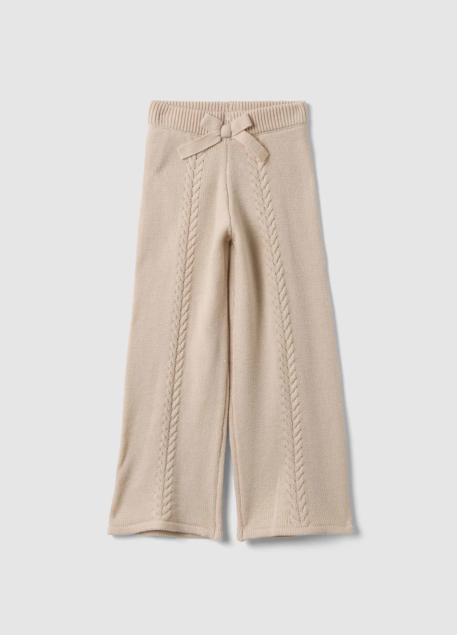 Beige regular-fit trousers with bow