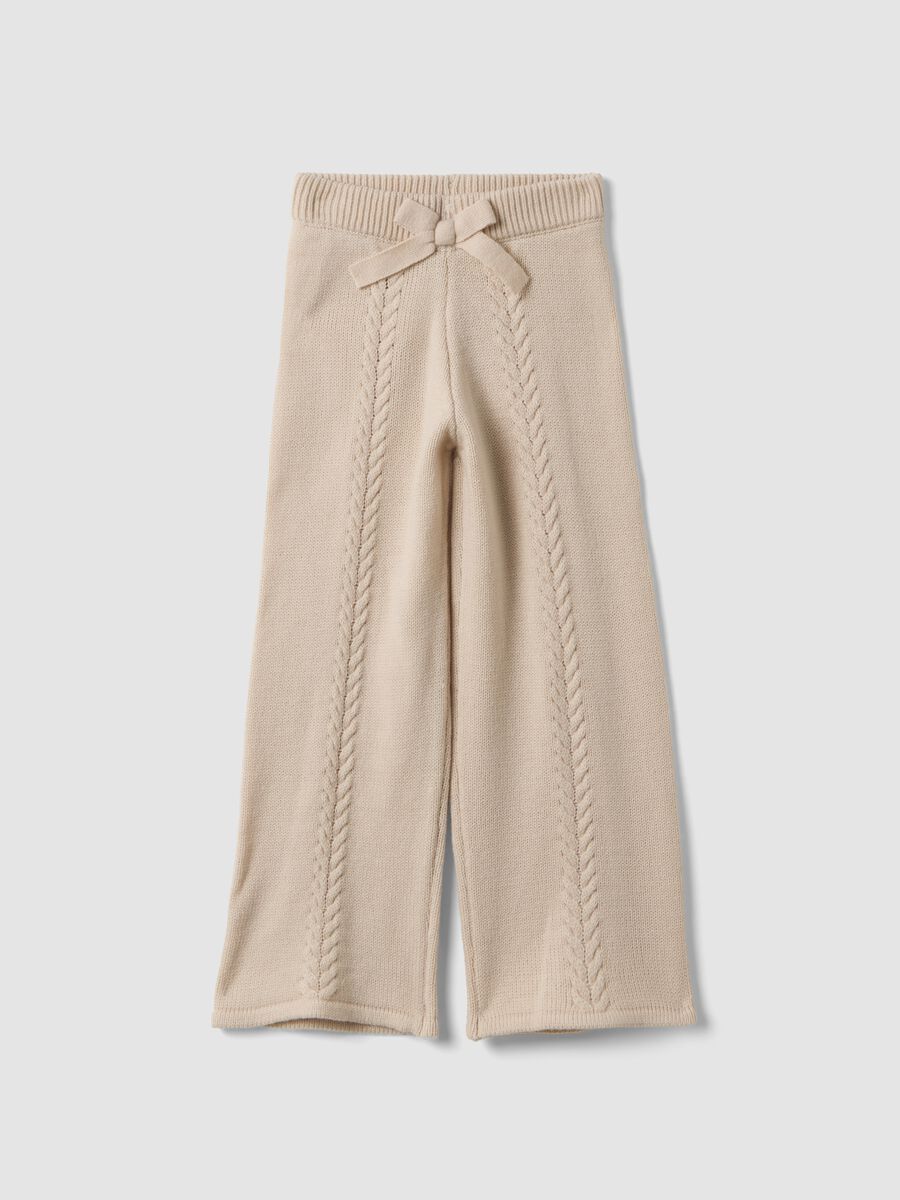 Beige regular-fit trousers with bow_0