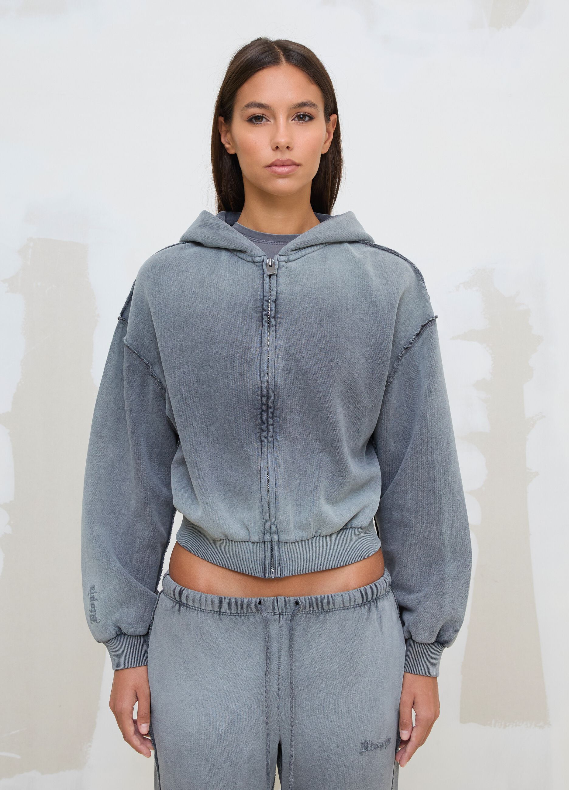 هودي Sunfaded بسحّاب كامل باللون الرمادي Vintage Grey