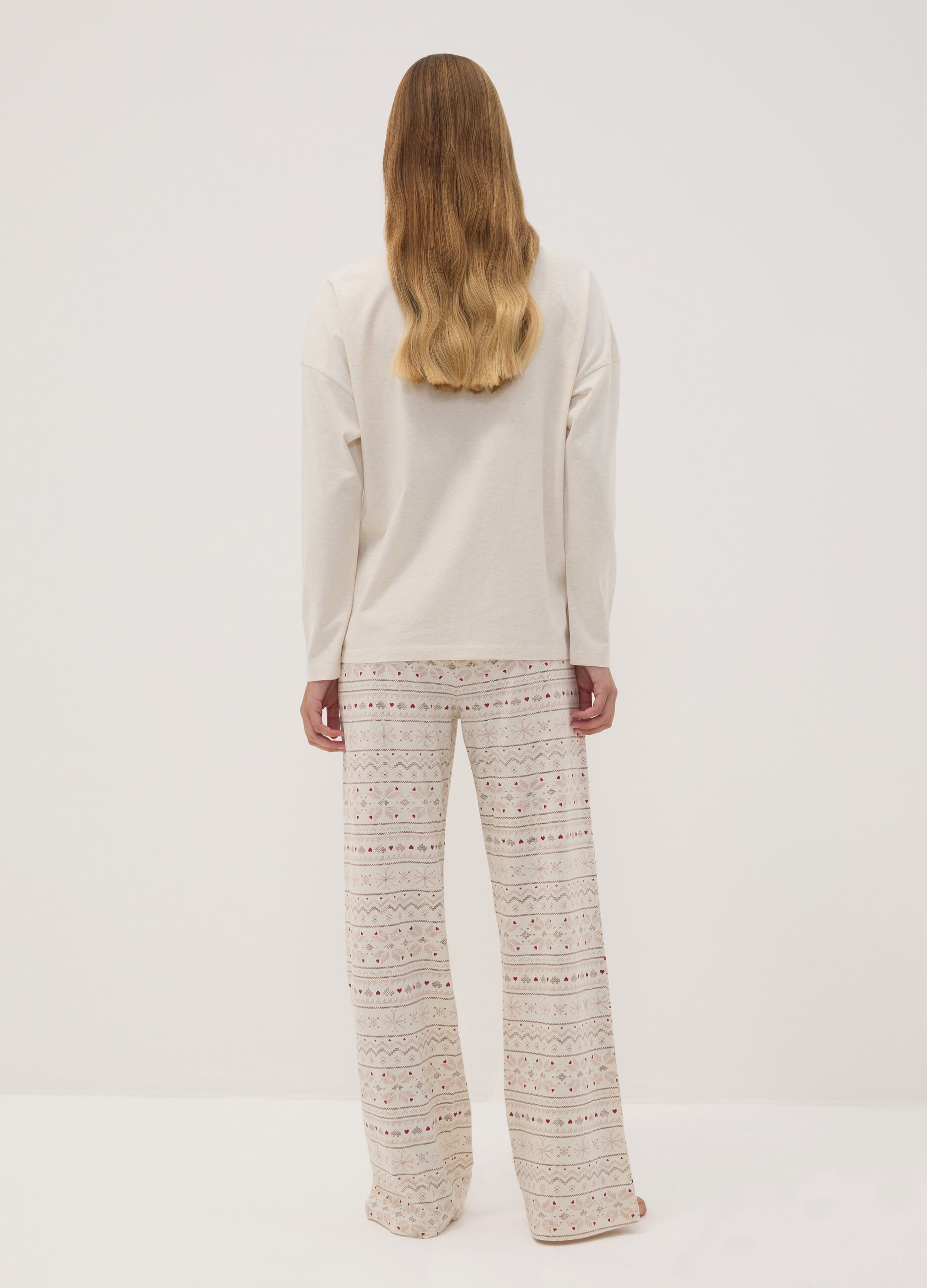 Beige melange organic cotton crew-neck pyjamas