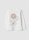White stretch organic cotton T-shirt with floral print_0