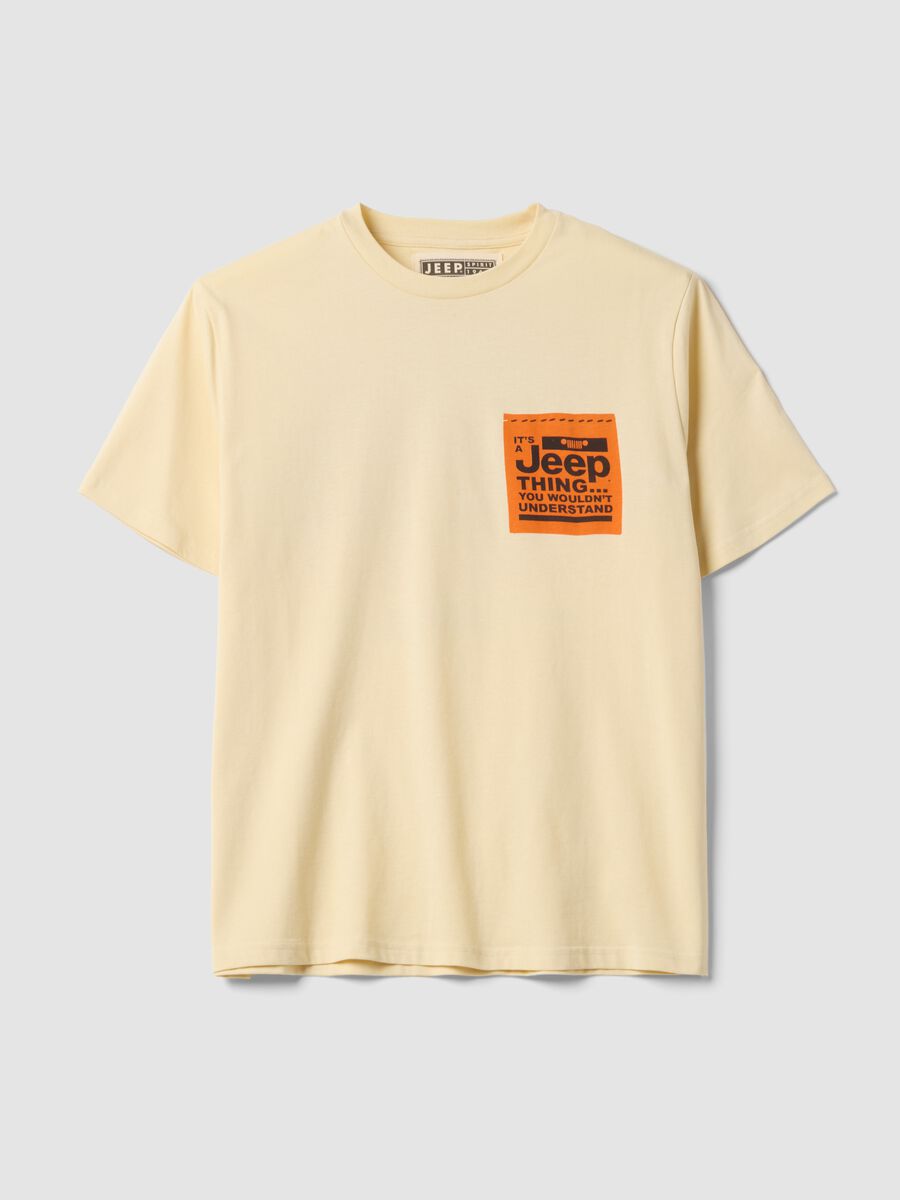 Beige pure cotton crew-neck T-shirt with Jeep print_4
