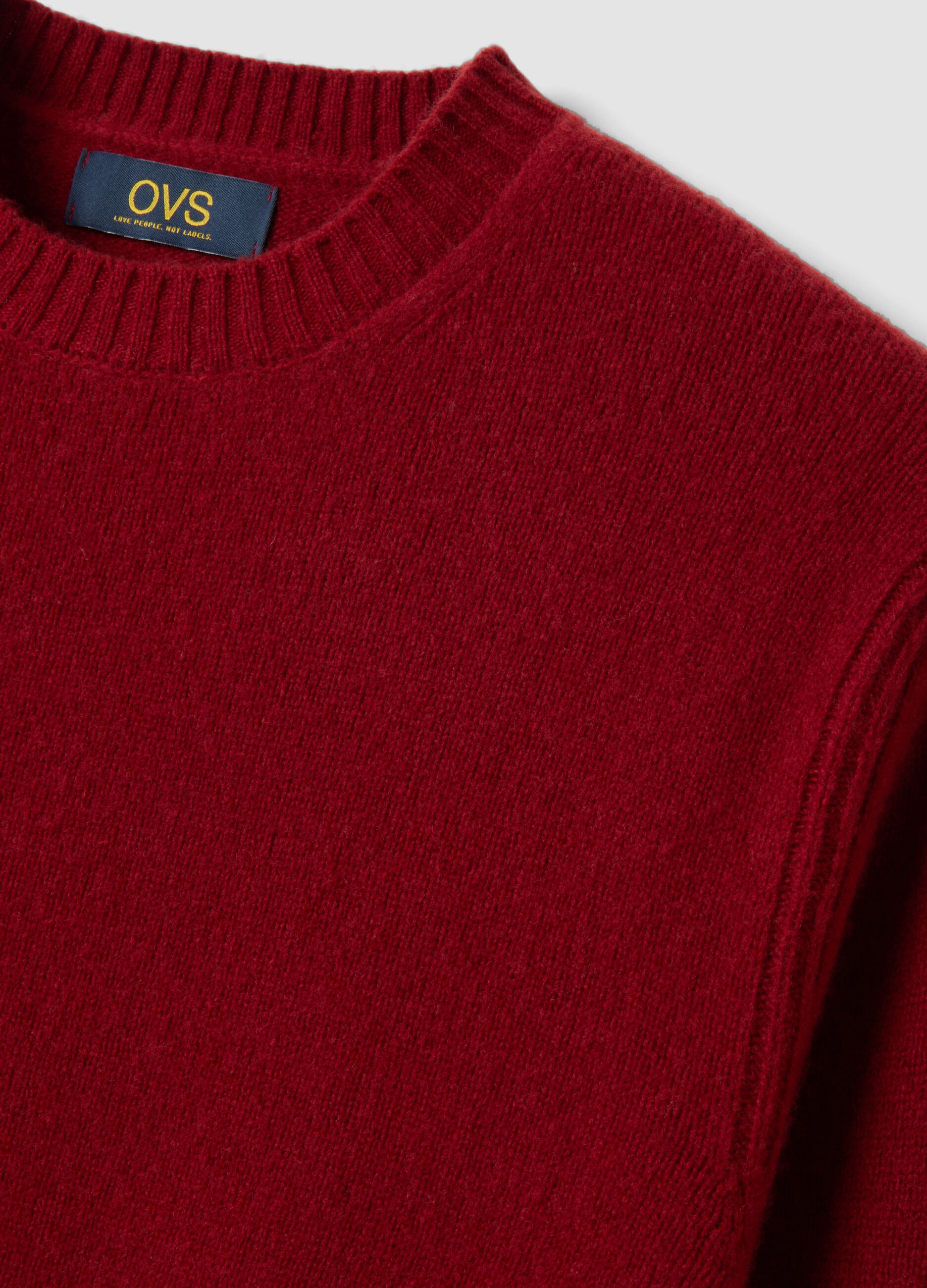 Red crew-neck wool-blend jumper, regular fit