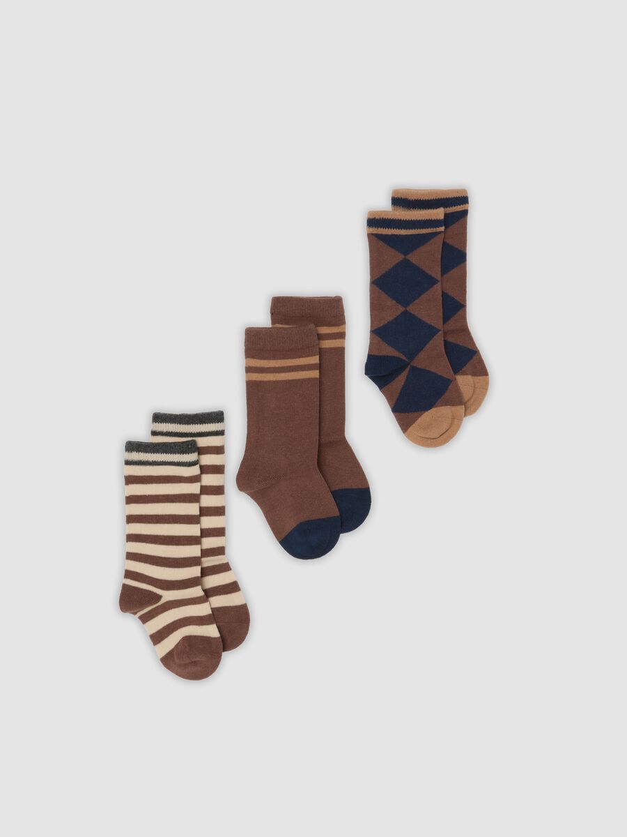 Tripack di calze lunghe marroni in cotone organico elasticizzato_0