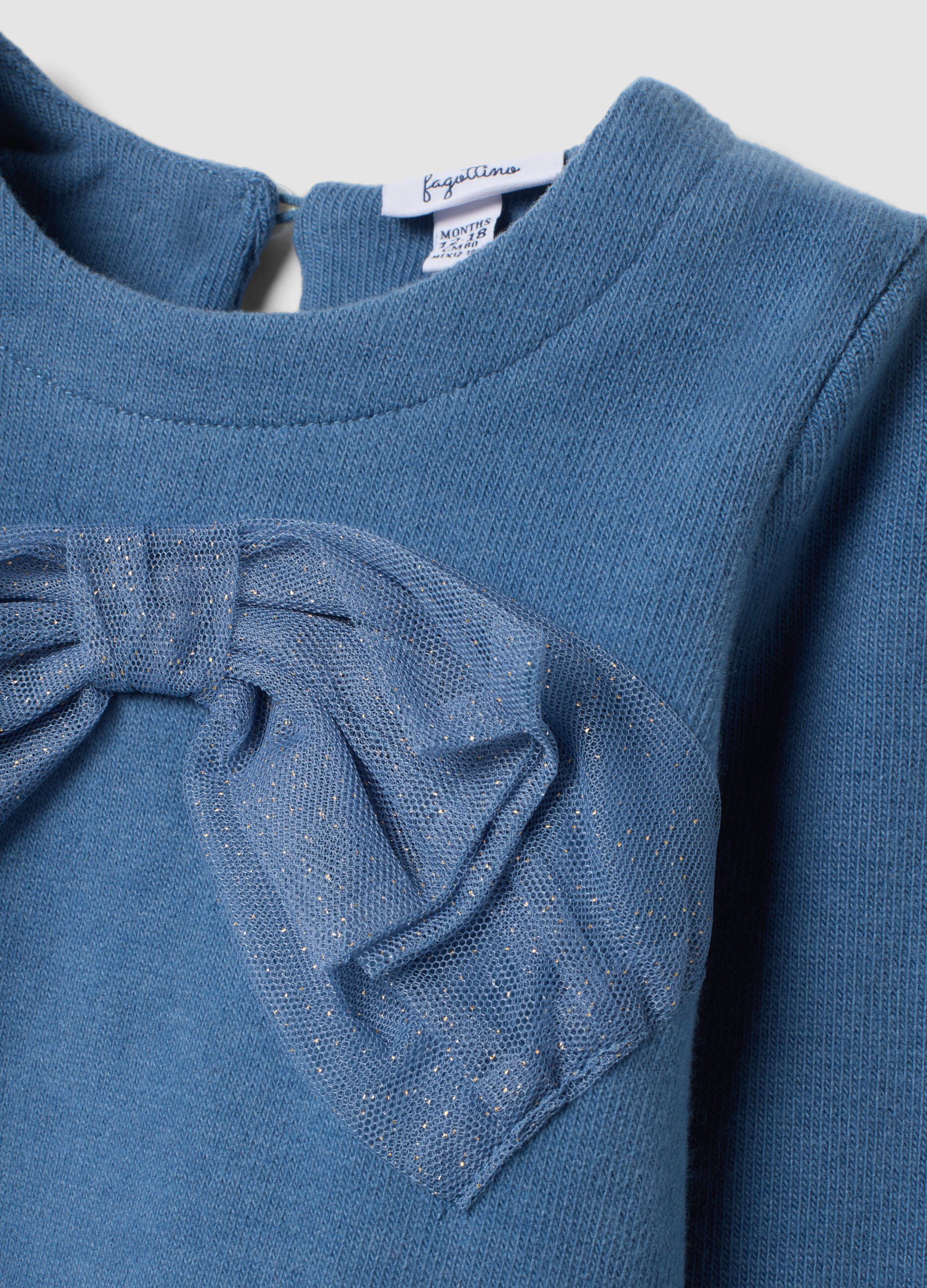 Blue cotton and stretch viscose set with bow