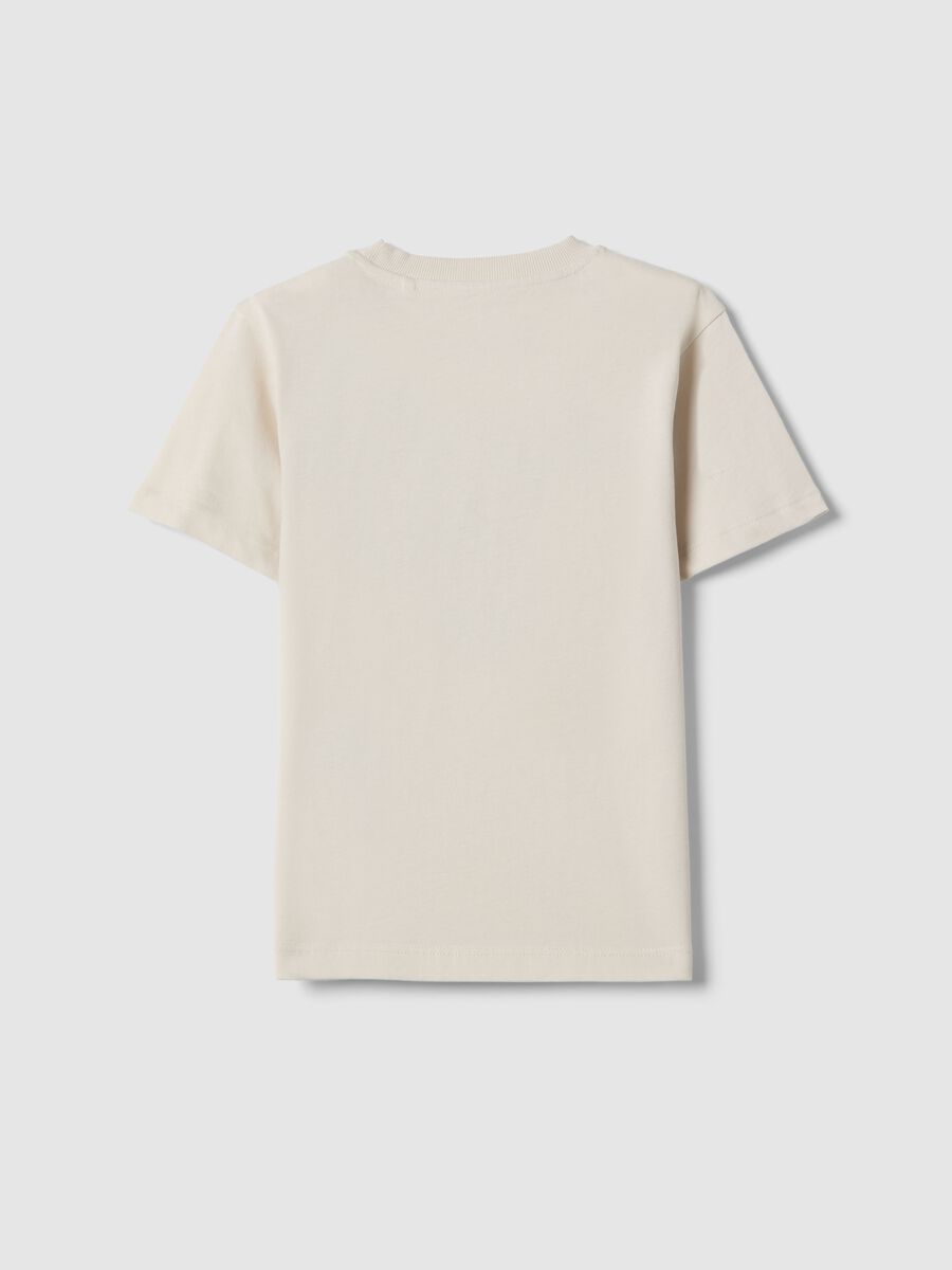 Beige pure cotton regular fit kids' t-shirt with print_1
