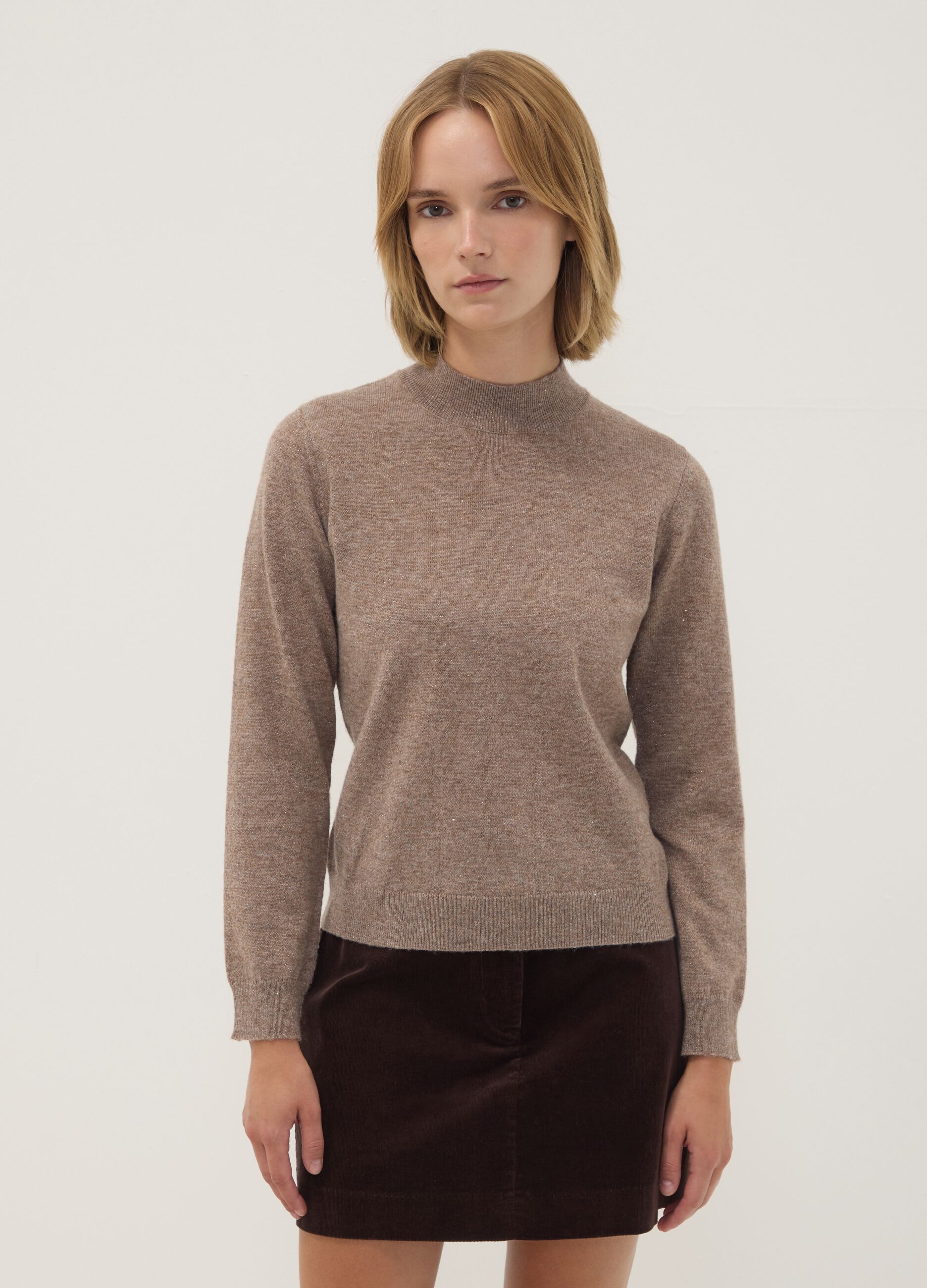 Grey wool-blend jumper with mock neck