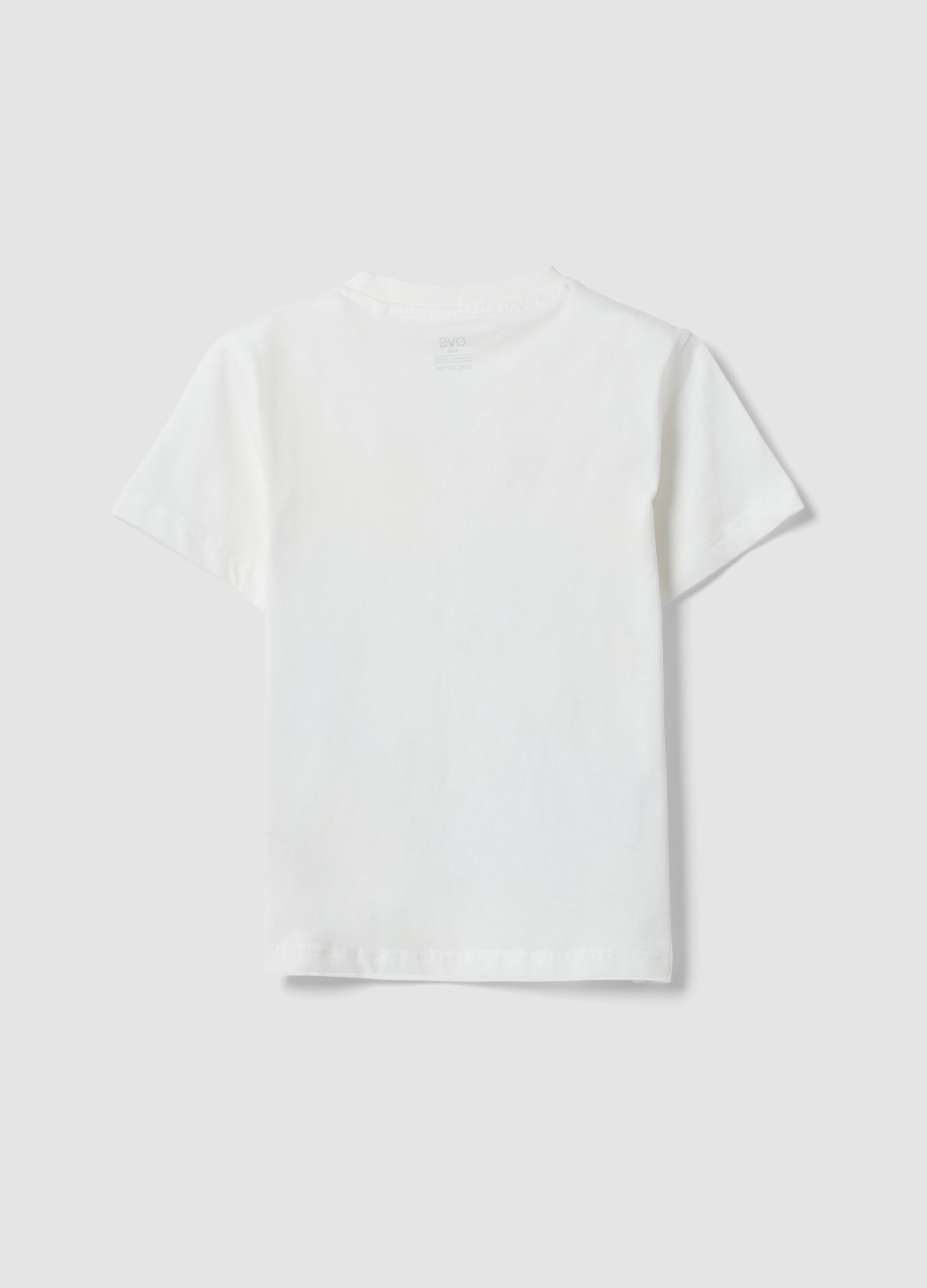White pure cotton boys&rsquo; T-shirt with surf print, regular fit