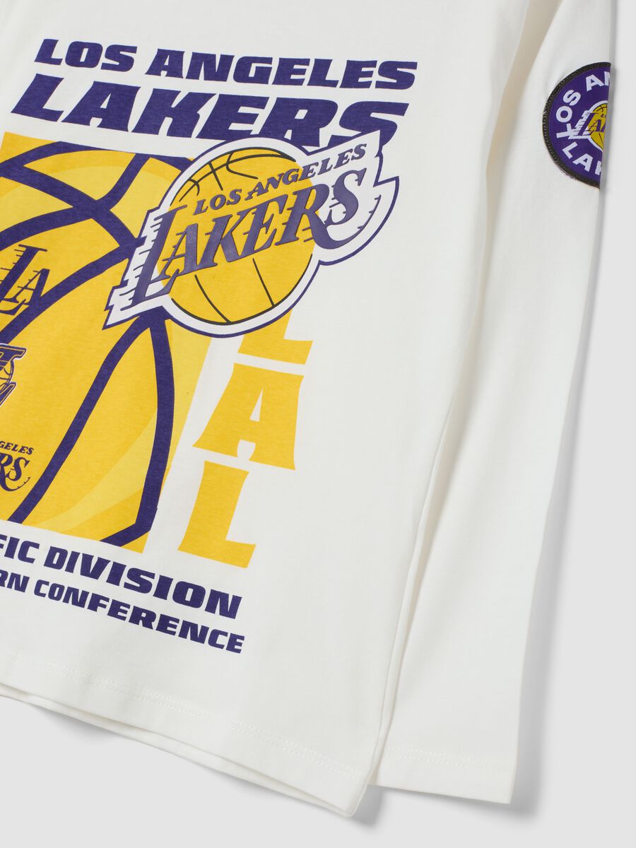 White pure cotton Lakers print T-shirt, relaxed fit_3