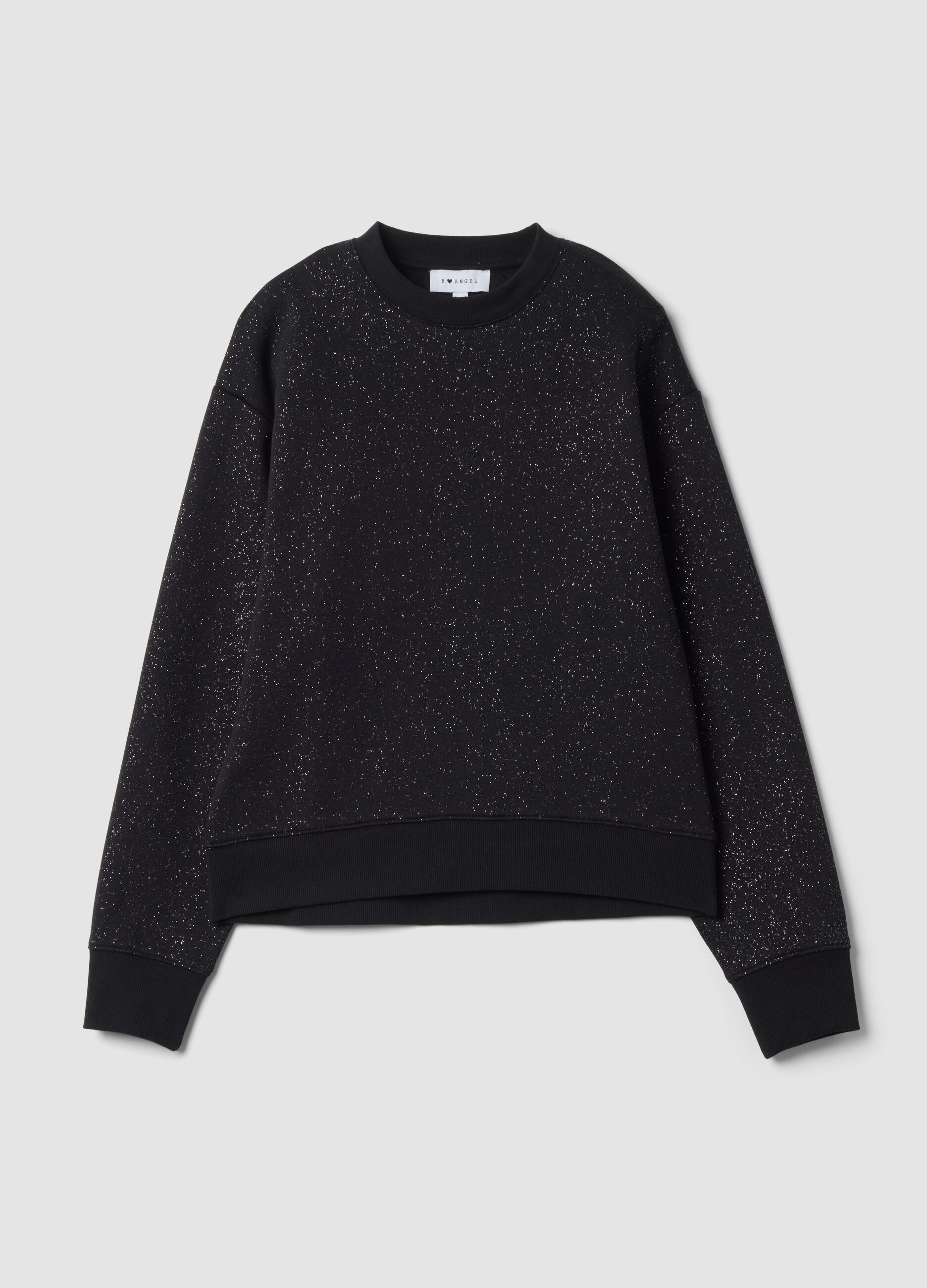 Black cotton-blend crew-neck sweatshirt with lurex print