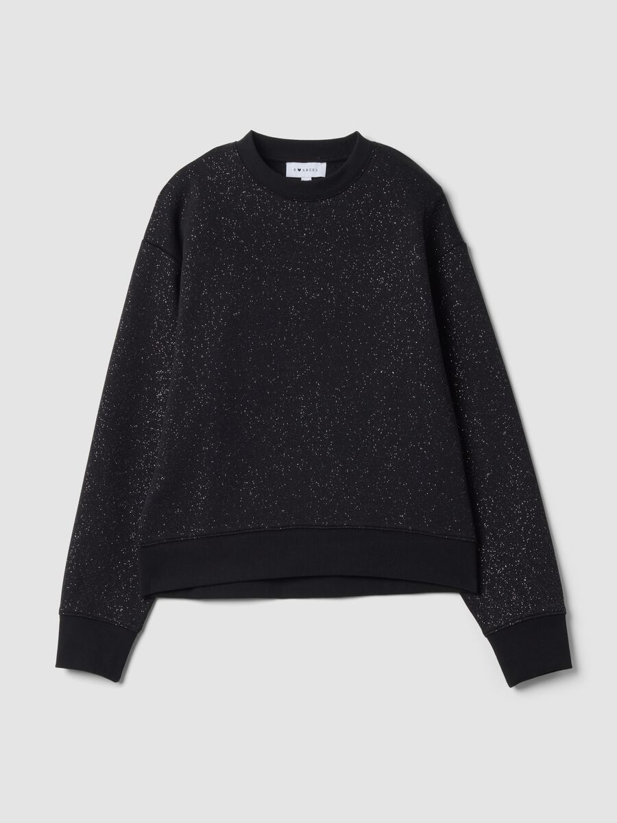 Black cotton-blend crew-neck sweatshirt with lurex print_0