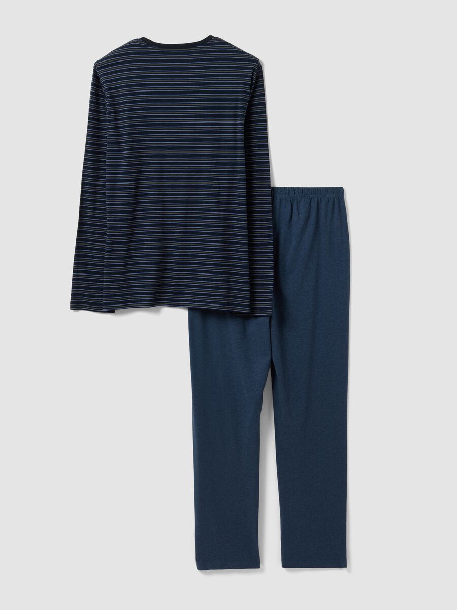 Navy blue striped pure organic cotton crew-neck pyjamas_6