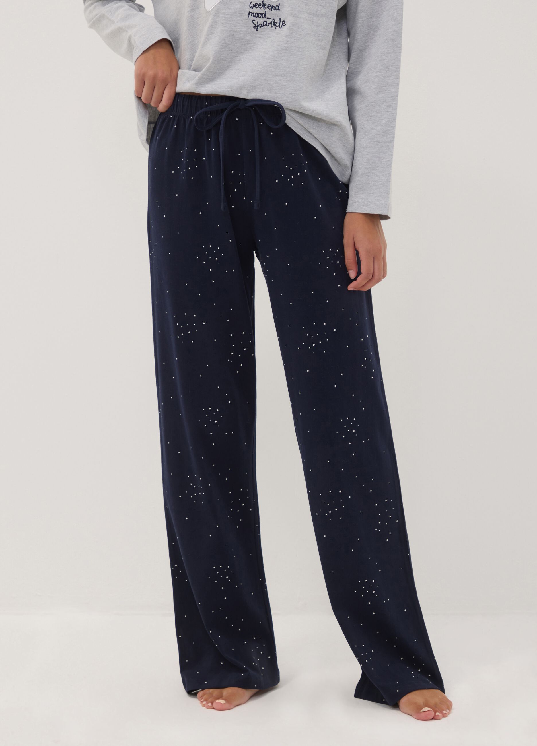 Grey organic cotton and viscose blend crew-neck pyjamas