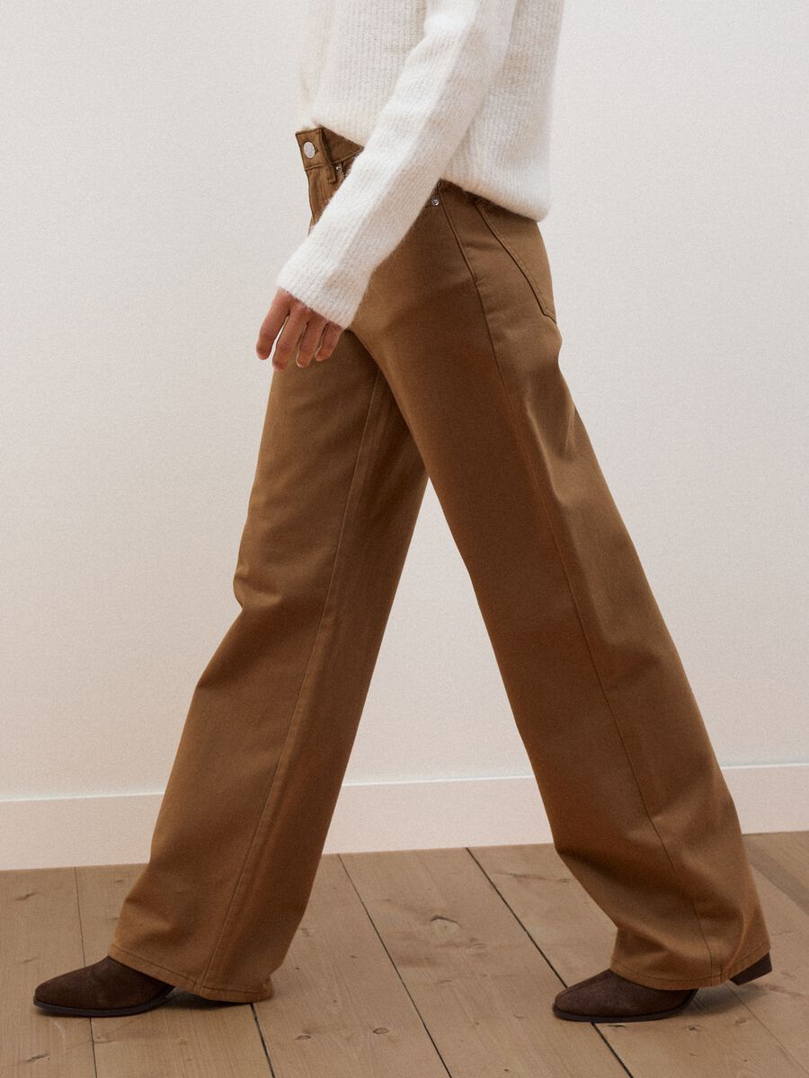 Brown wide-leg jeans in pure cotton_3