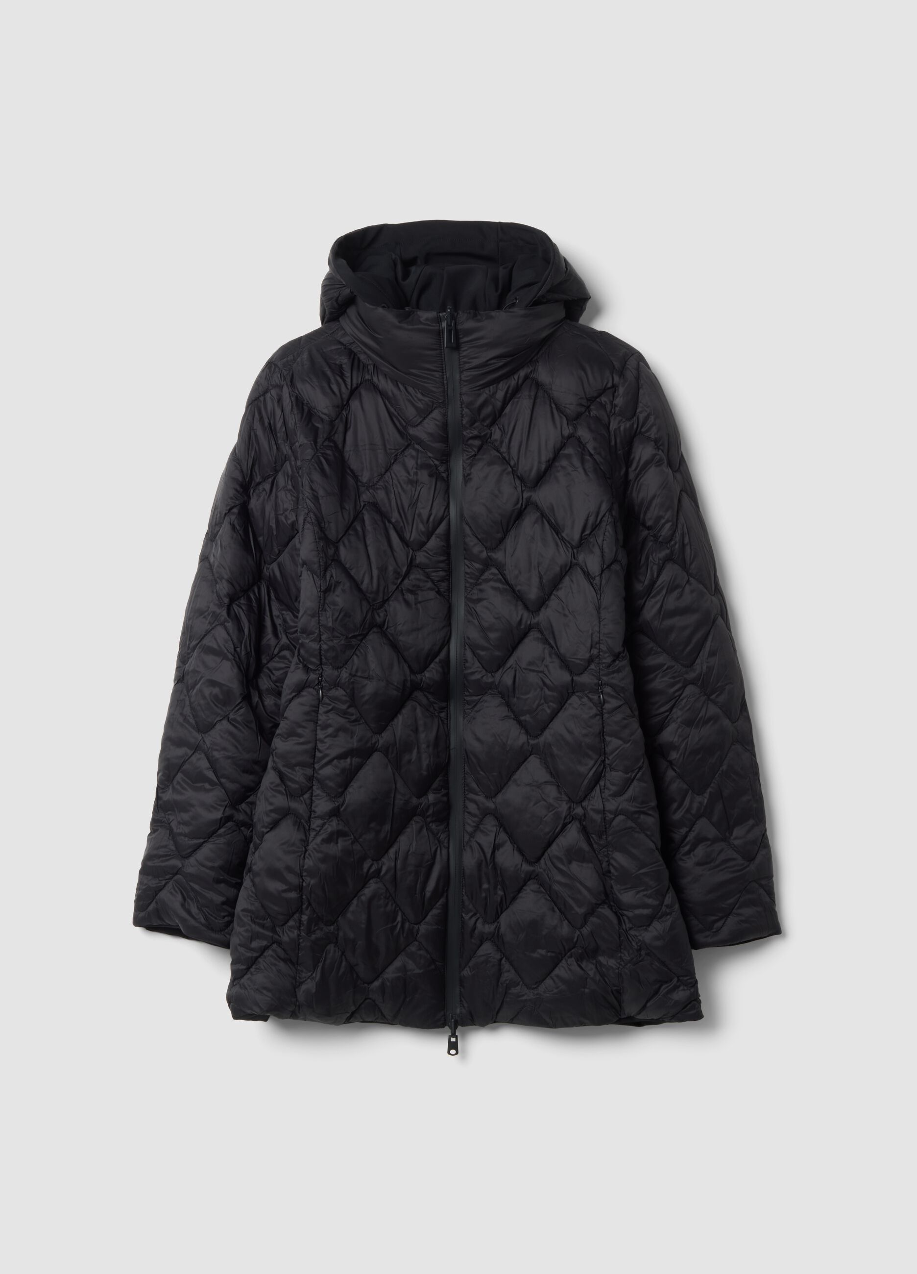 Black hooded parka in stretch fabric, regular fit